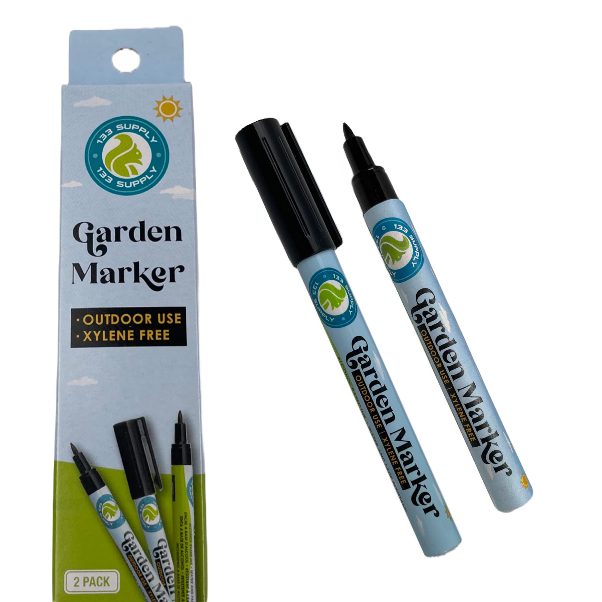 133 Supply - 2 Pack Garden Marker Pen Permanent Markers Black (Uv Fade Resistant Marker Pens For Plant Markers Garden Markers Wa