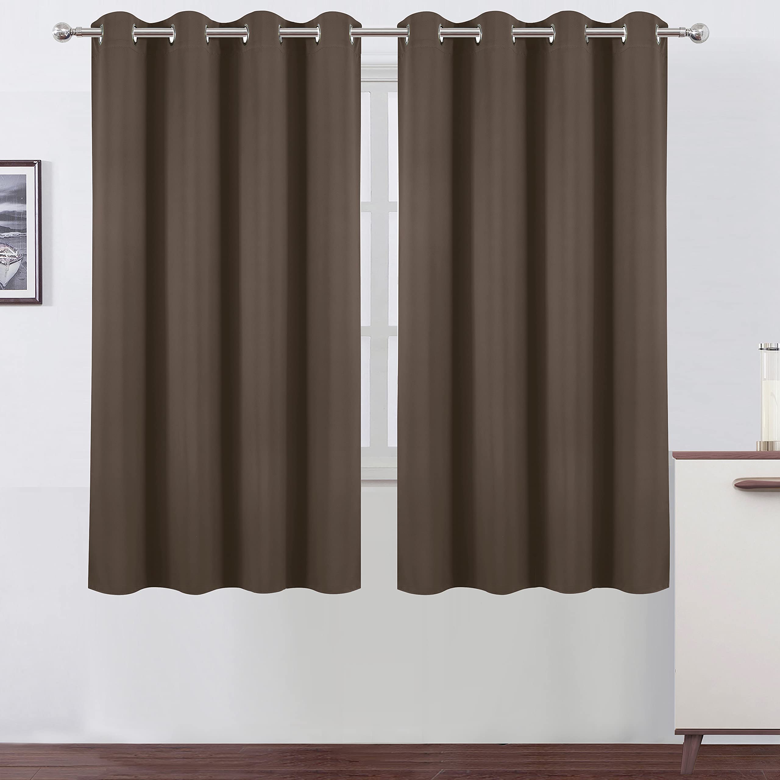 Lemomo Chocolate Brown Blackout Curtains 52 X 63 Inch Length/Set Of 2 Curtain Panels/Thermal Insulated Room Darkening Blackout C