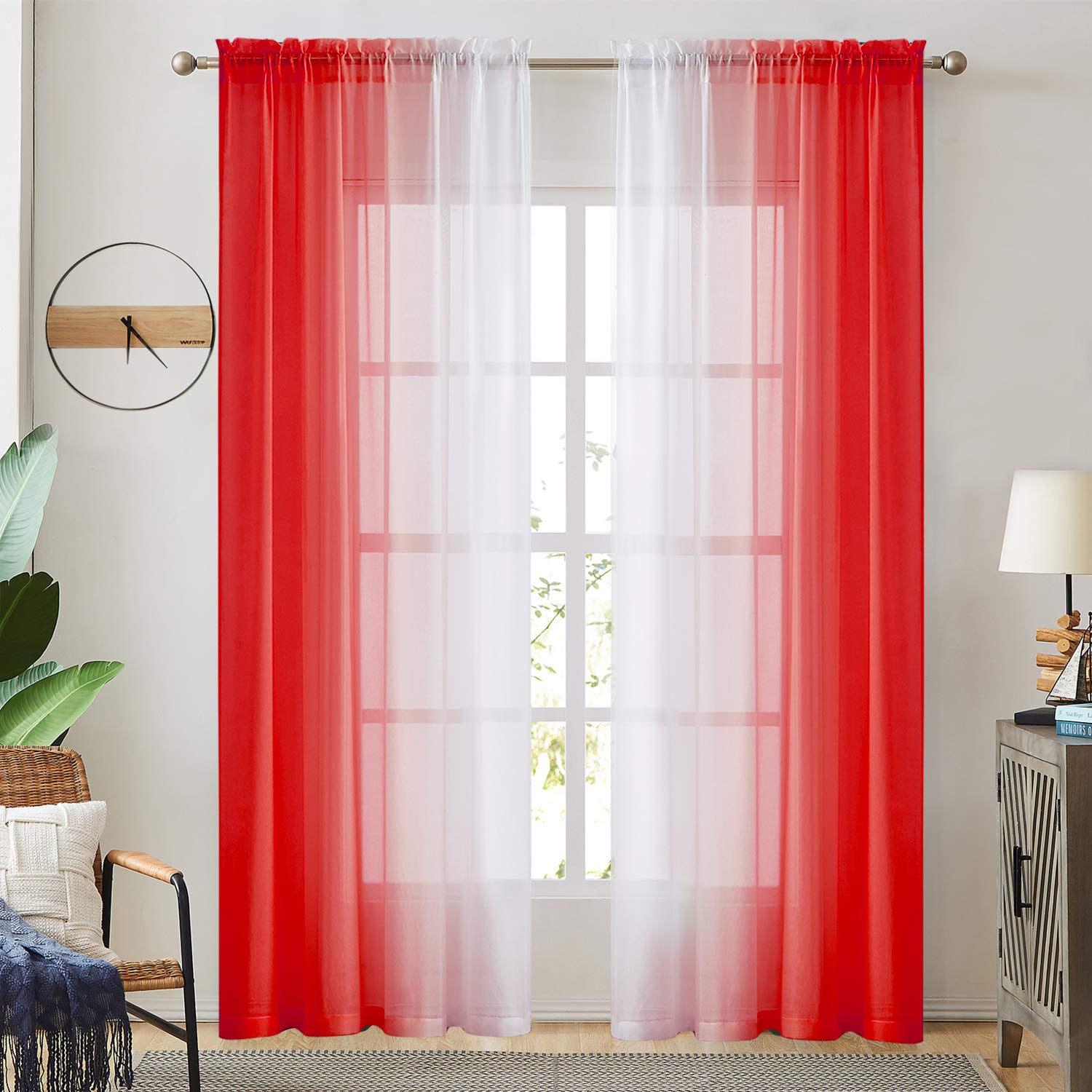 Ombre Faux Linen Sheer Curtains for Bedroom Living Room Rod Pocket, Privacy and Light Filtering, 2 Tone Reversible Gradient Voil