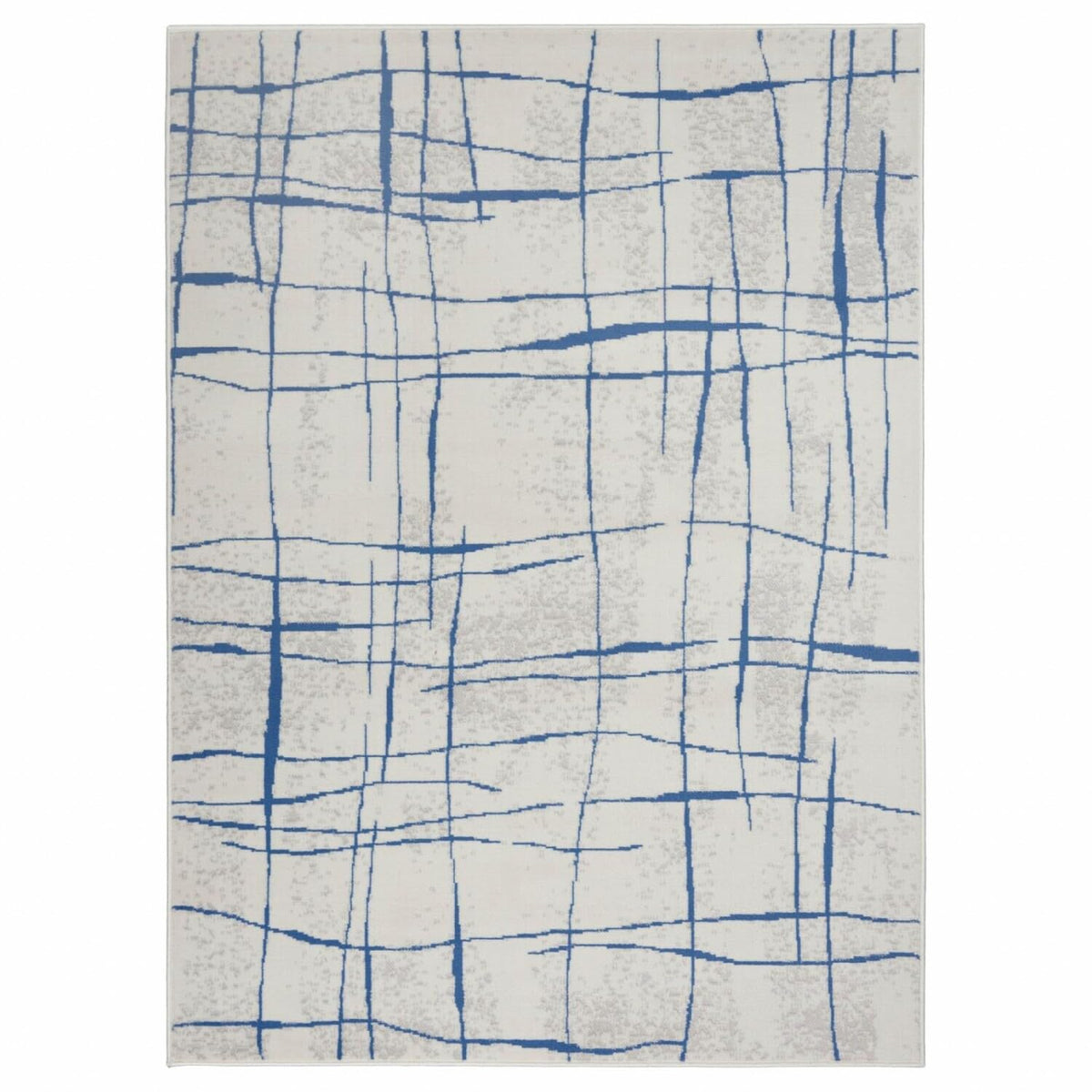 HomeRoots Ivory Blue 100% Polypropylene 6’ x 9’ Ivory and Blue Irregular Grids Area Rug