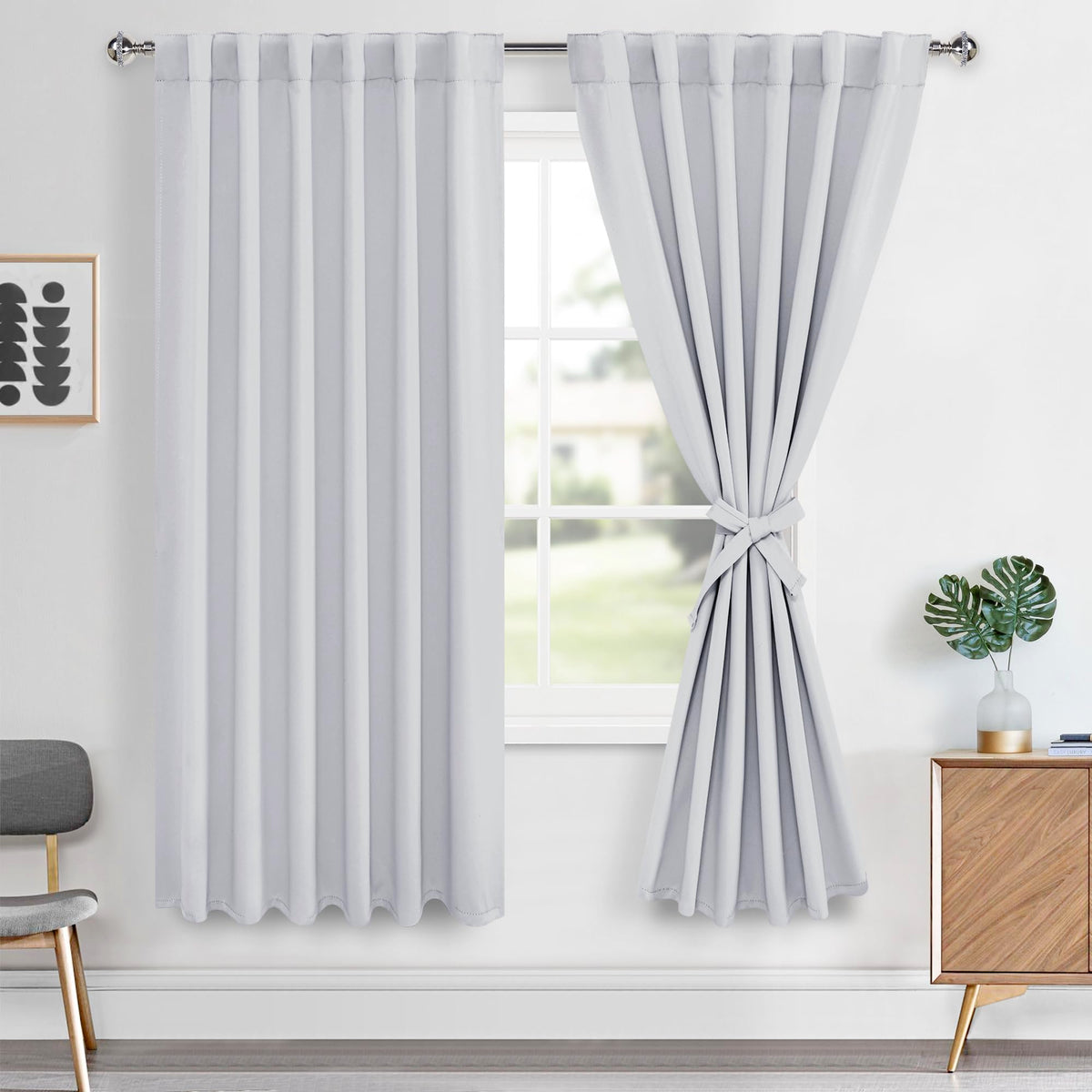 Hiasan Back Tab Room Darkening Curtains 2 Panels, Rod Pocket Blackout Curtains for Bedroom Living Room, Thermal Insulated Window