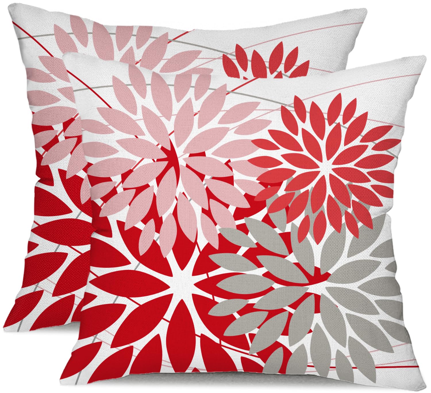 Dfxsz Outdoor Pillow Covers 20X20 Inch Set Of 2 Pink Red Grey Flower Decorative Waterproof Summer Outdoor Valentines Pillow Cove