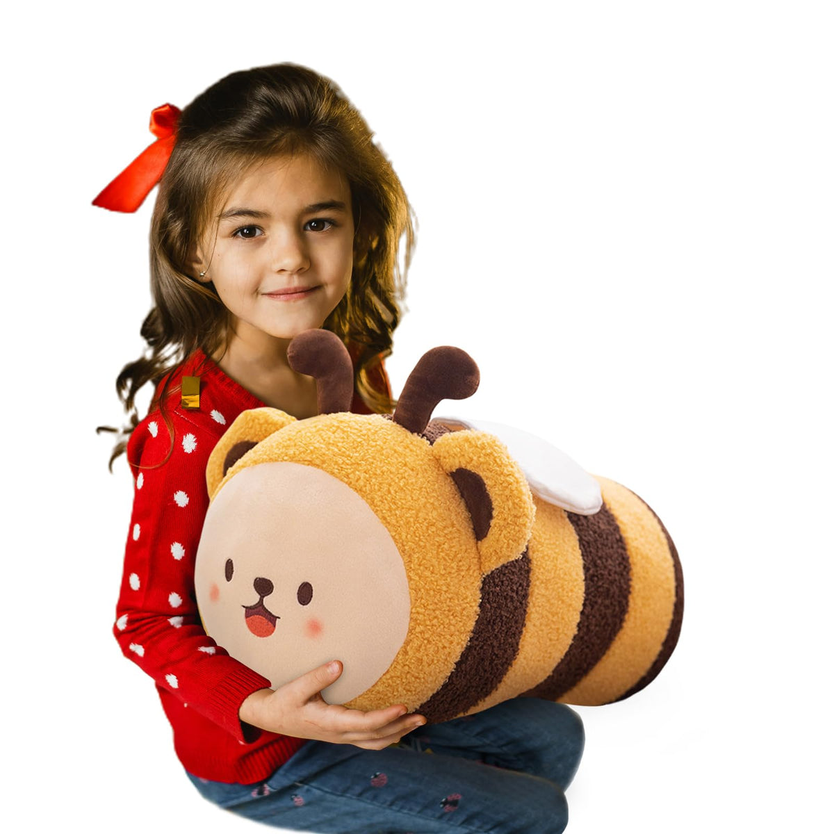 Cute Bee Stuffed Animal Toy Plush Pillow, Kawaii Plushies Cylindrical Body Pillow Stuffed Toy, Super Soft Cartoon Hugging Toy Gi