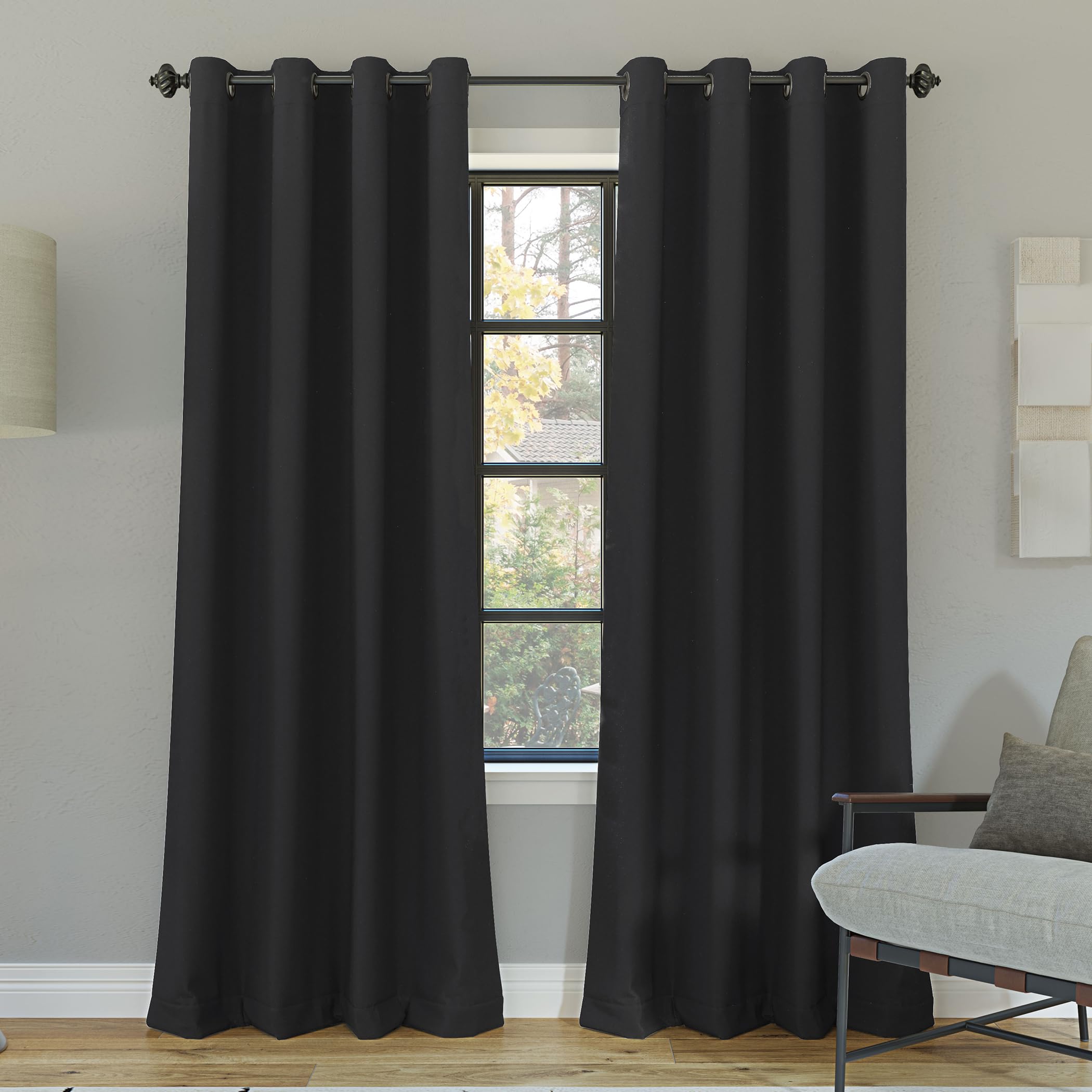 Sun Zero Nordic 2-Pack Theater Grade Noise Reducing Extreme 100% Blackout Grommet Curtain Panel Pair, 52' X 63, Coal Gray