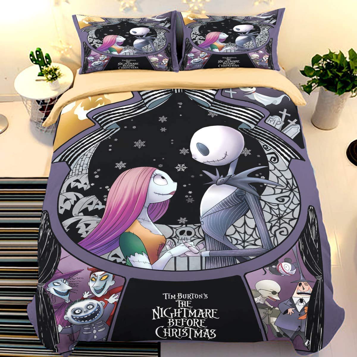 Ankeyoo Nightmare Christmas Duvet Cover 3 Pcs Set With 2 Pillowcases Cartoon Skull Bedding Set With Zipper Closure Luxury Soft M