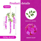 12 Pack Purple Red Wisteria Hanging Flowers Garland, 3.77 Ft Purple Red Artificial Wisteria Flower Vines, Fake Purple Red Wister