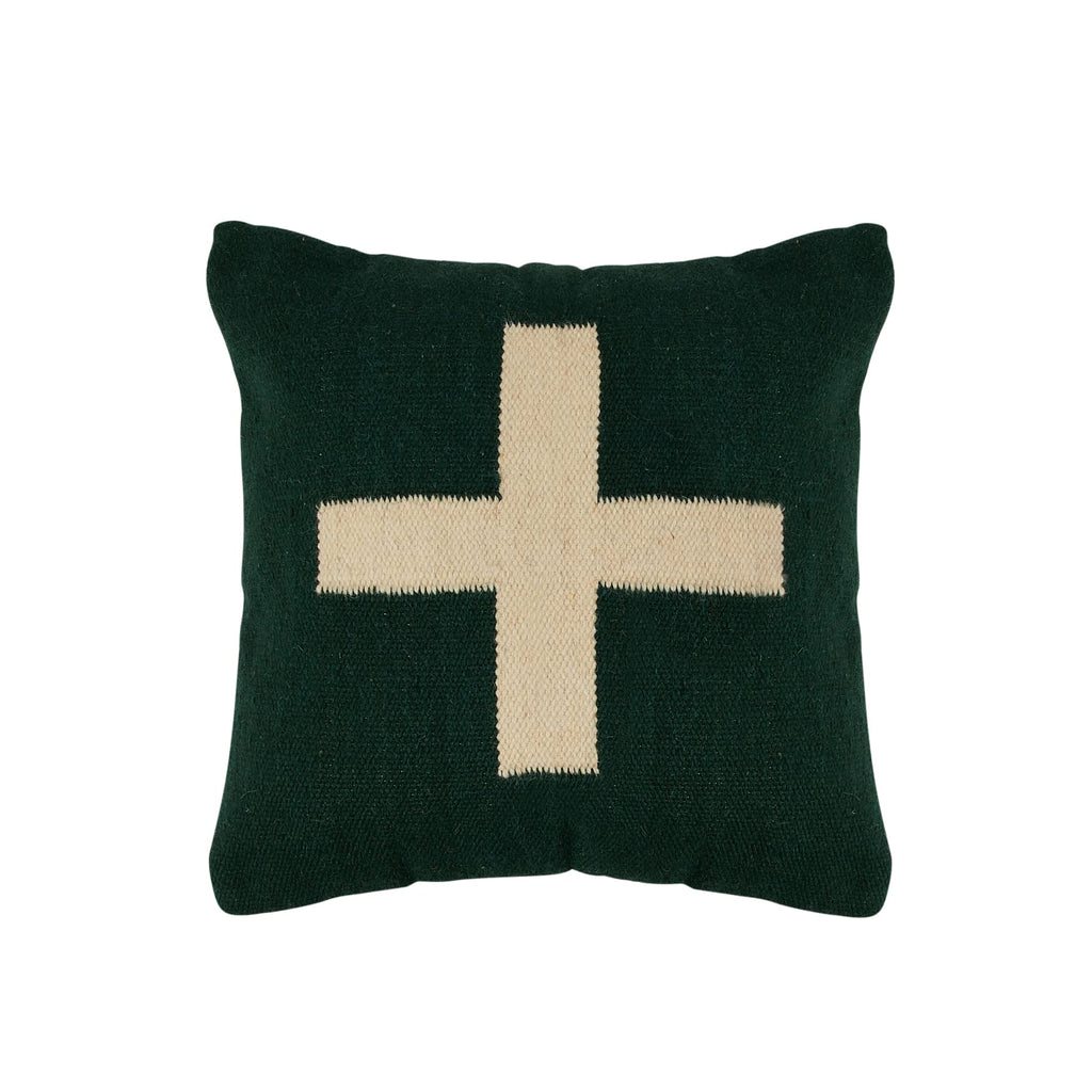 Creative Co-Op Swiss Cross Cotton Wool Throw Pillow, Green And Cream