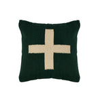 Creative Co-Op Swiss Cross Cotton Wool Throw Pillow, Green And Cream