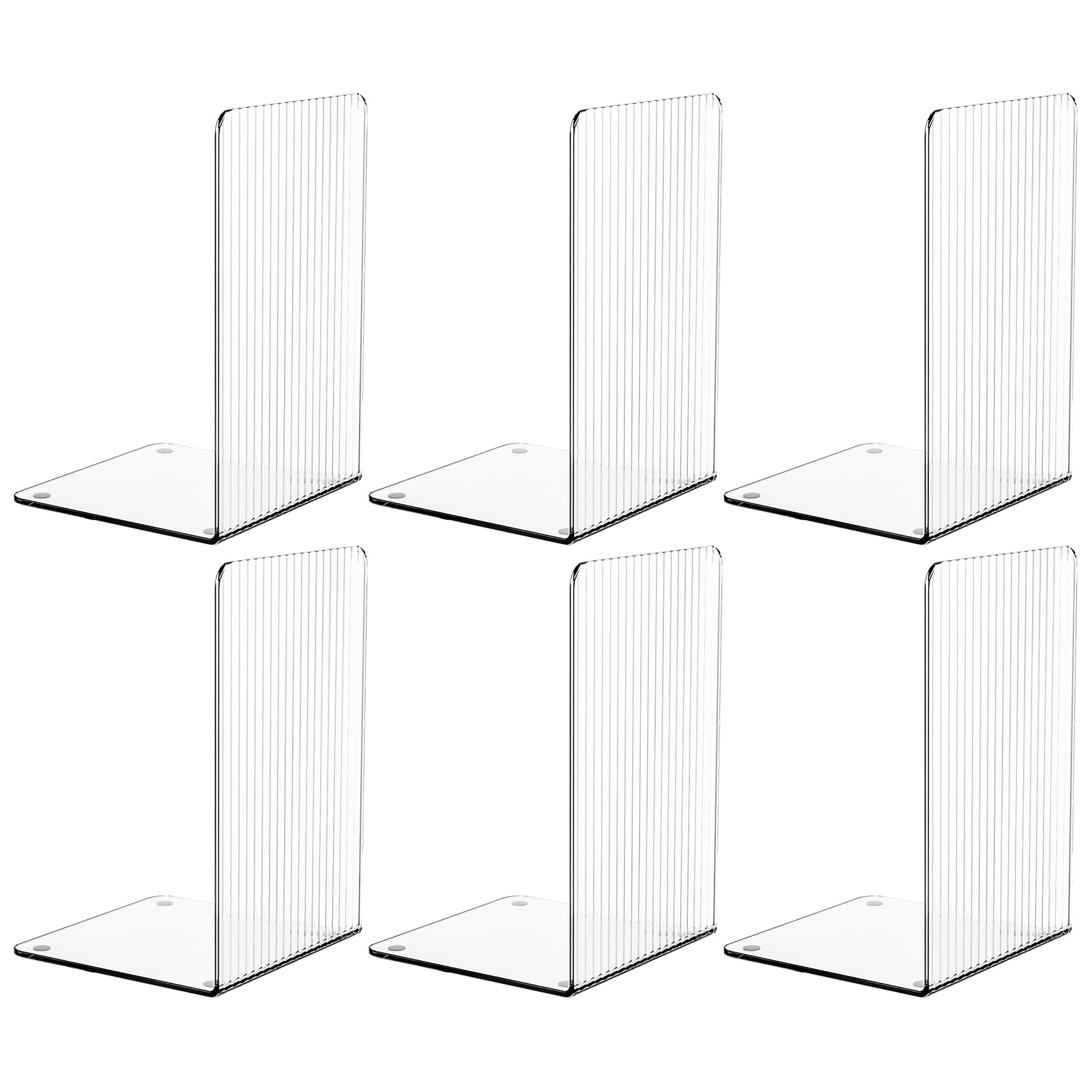 Clear Acrylic Bookends With Non-Slip Mats,6 Pcs Transparent Book Ends Organizer For Shelves,Desk,Library,Office,Book Stoppers Fo