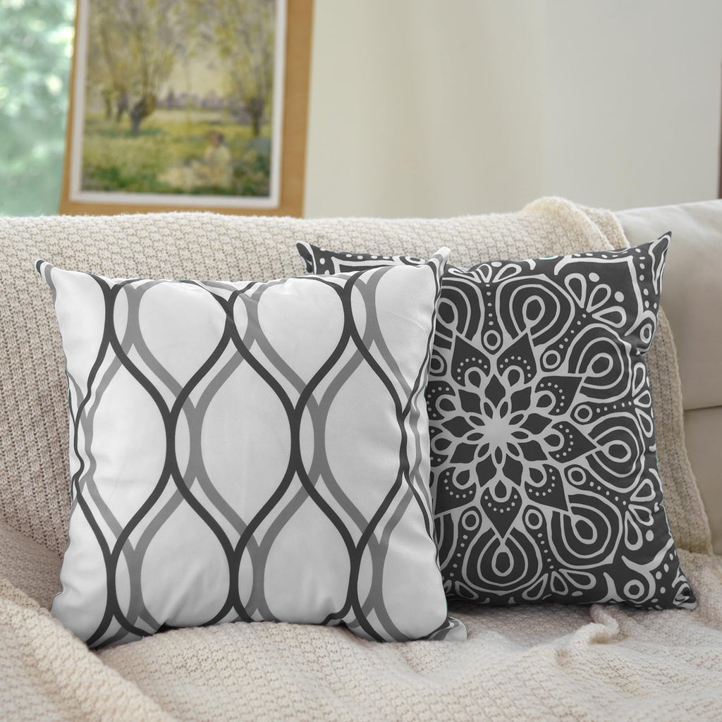 Coliuso Decorative Throw Pillow Covers 18X18 Set Of 4, Dark Grey And White Modern Simple Square Pillow Case Cushion Cover For So