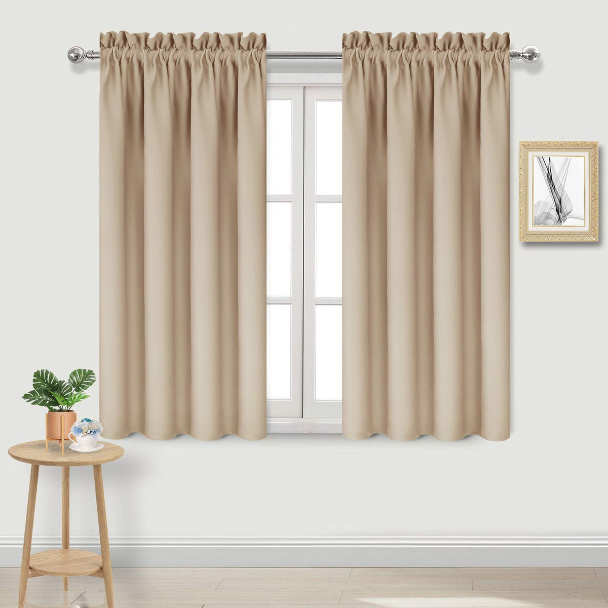 Dwcn Beige Blackout Curtains For Bedroom - Rod Pocket Thermal Insulated Energy Saving Drapes For Living Room And Bedroom, W 38 X