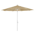 California Umbrella 11' Round Aluminum Market Umbrella, Crank Lift, Collar Tilt, White Pole, Sunbrella Linen Sesame