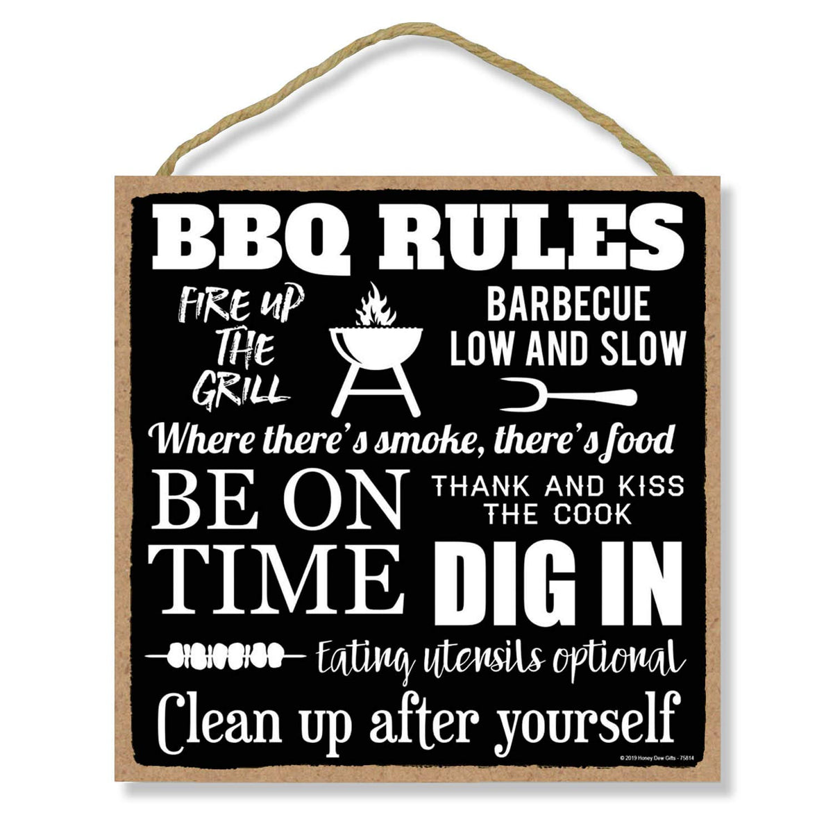 Honey Dew Gifts Kitchen Decor, Bbq Rules 10 Inch By 10 Inch Hanging Wall Decor, Decorative Wood Sign, Barbecue Accessories, 7581
