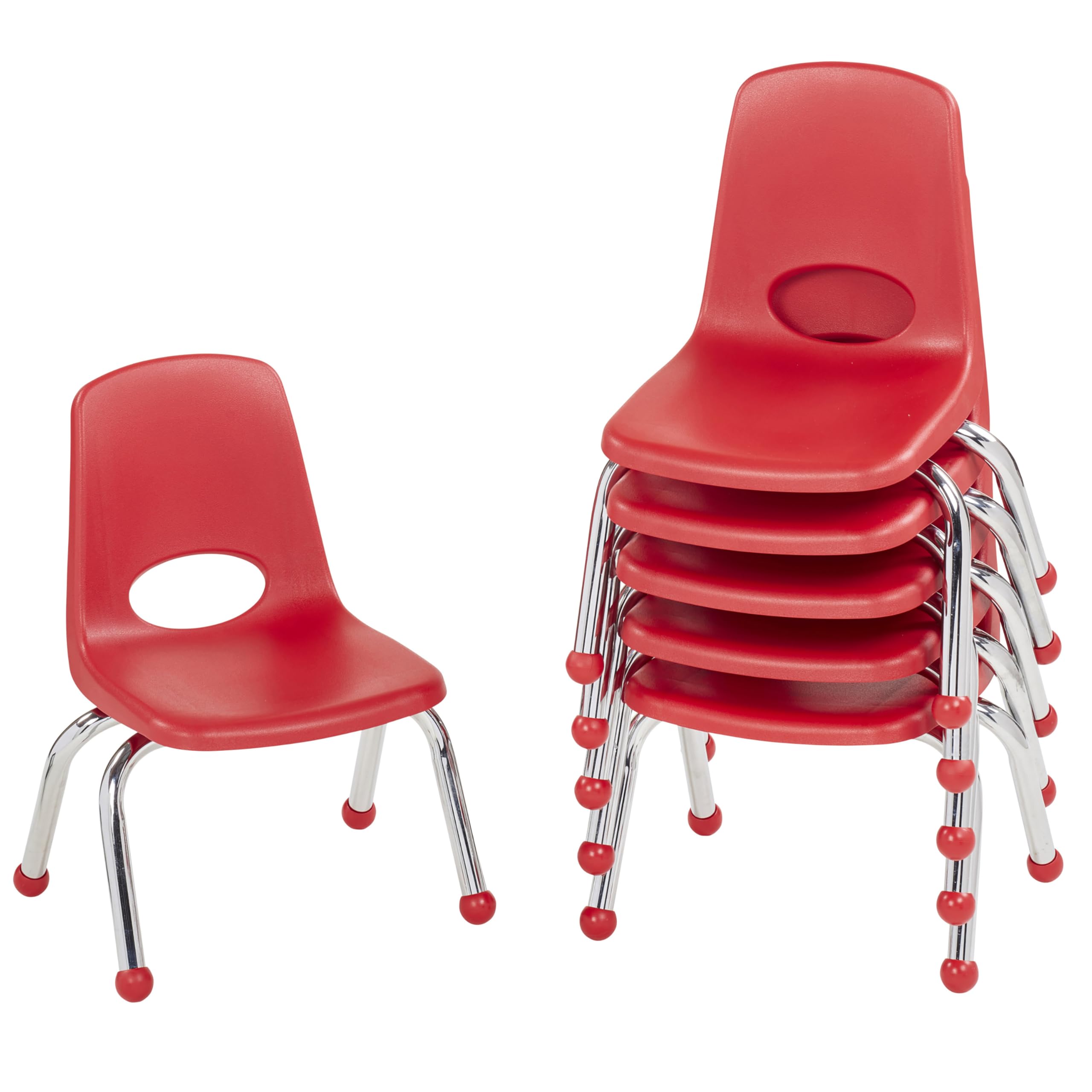 FDP 10 School Stack Chair, Stacking Student Seat with Chromed Steel Legs and Ball Glides; For In-Home Learning or Classroom - Re