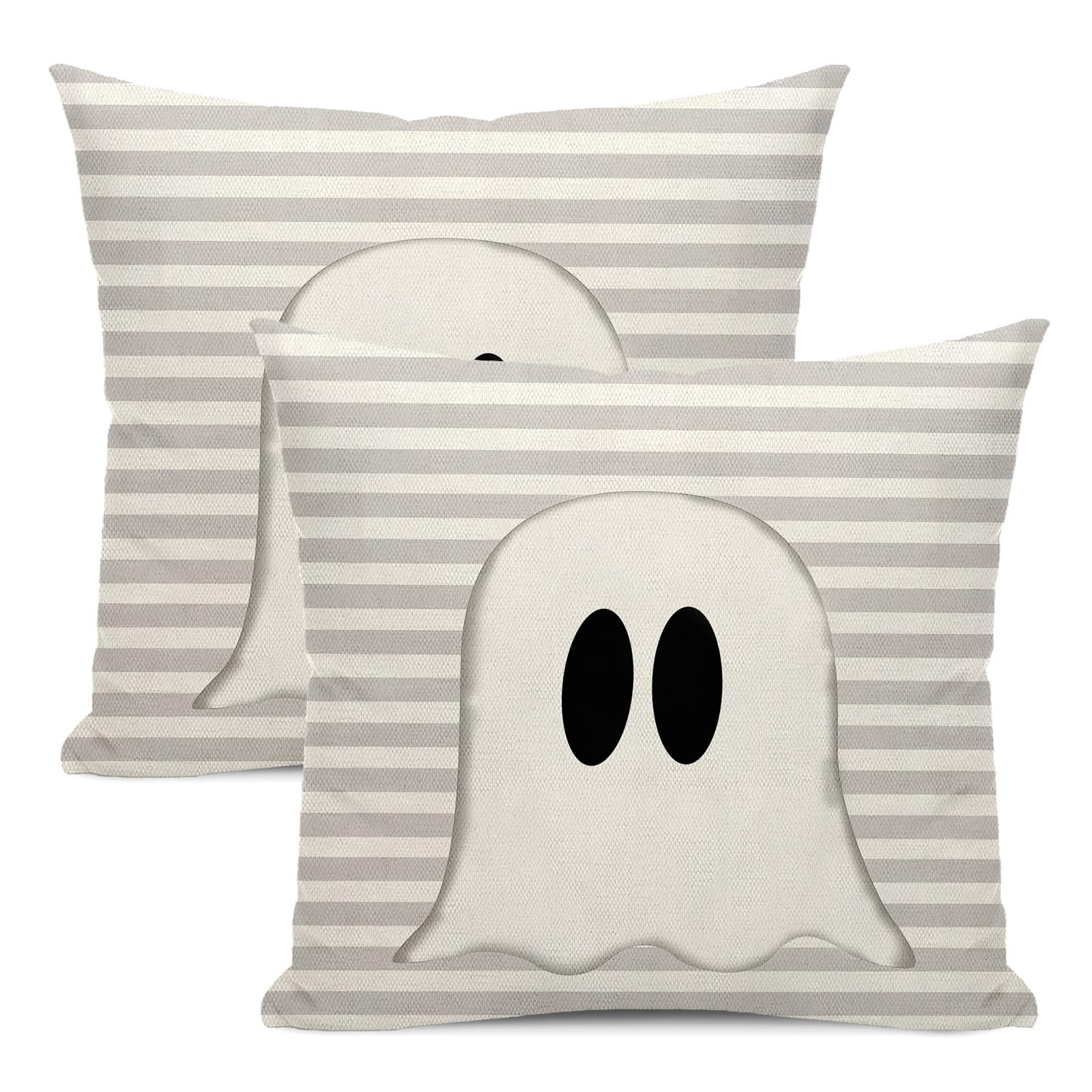 Yxuiyal Halloween Pillow Covers 18X18 Set Of 2 Gray Stripes Cute Ghost Throw Pillow Covers Halloween Pillows Decorative Pillow C