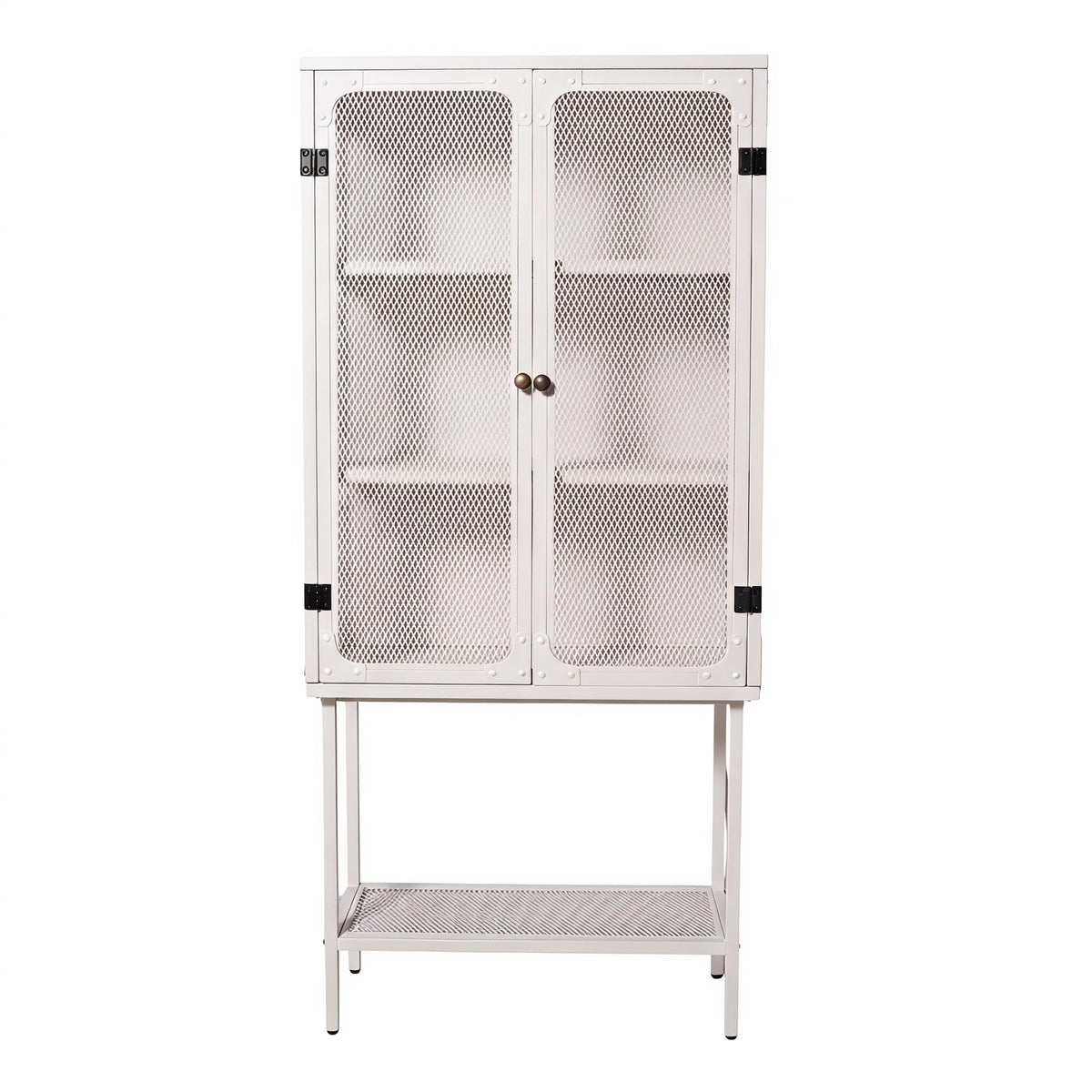 LOKKHAN Metal Storage Cabinet with Ventilated Mesh Doors, Matte White, Modern Industrial Style, 59.1in Tall Standing Shelving, D