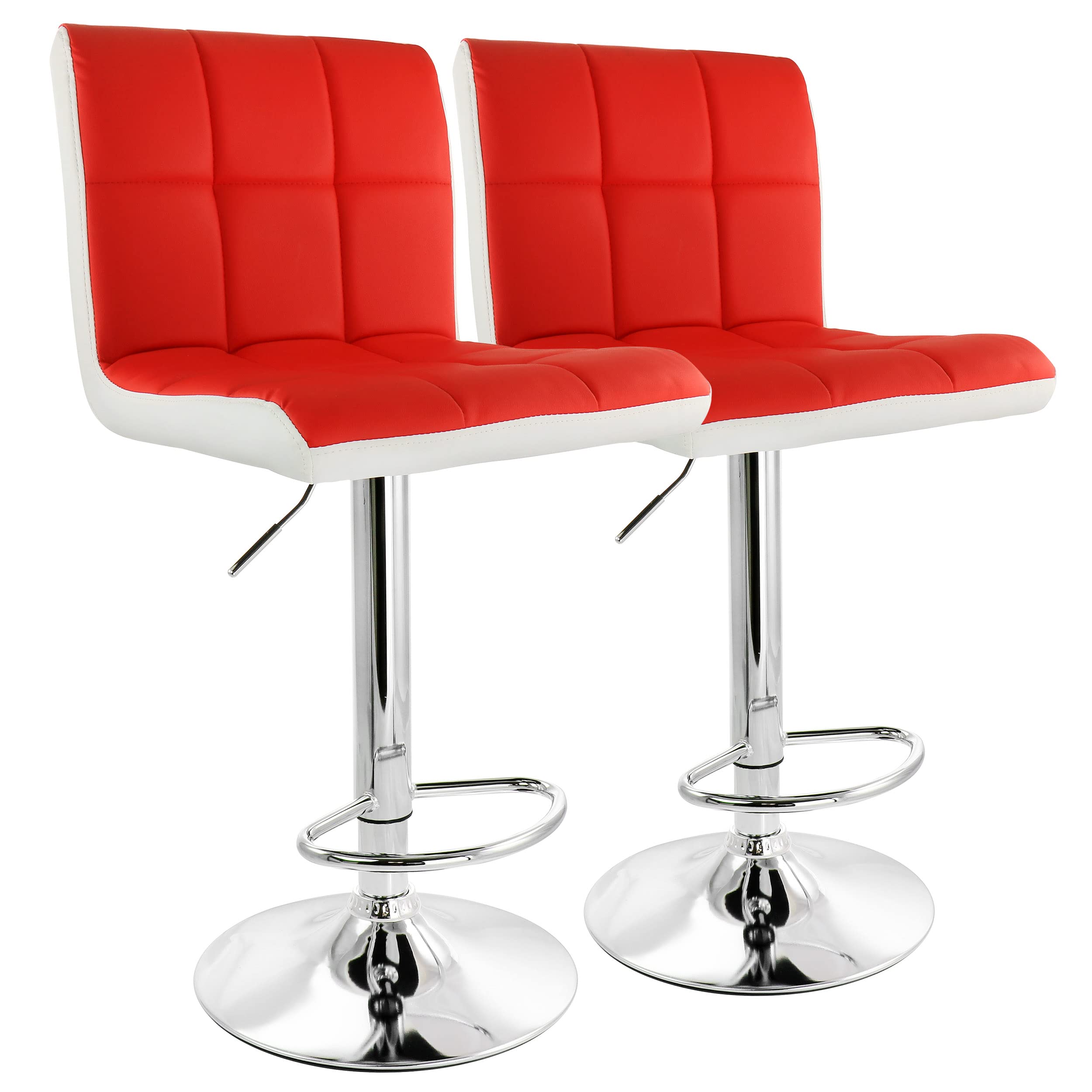 Elama 2 Piece Faux Leather Tufted Bar Stool In Red And White With Chrome Base,Elm-742