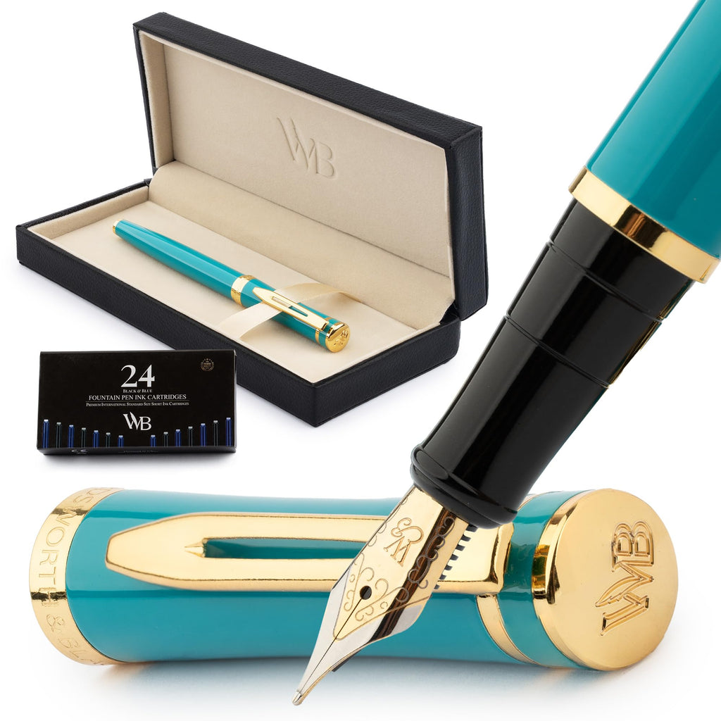 Wordsworth & Black Fountain Pen Set, Medium Nib, Includes 6 Ink Cartridges And Ink Refill Converter, Journaling, Calligraphy, Sm