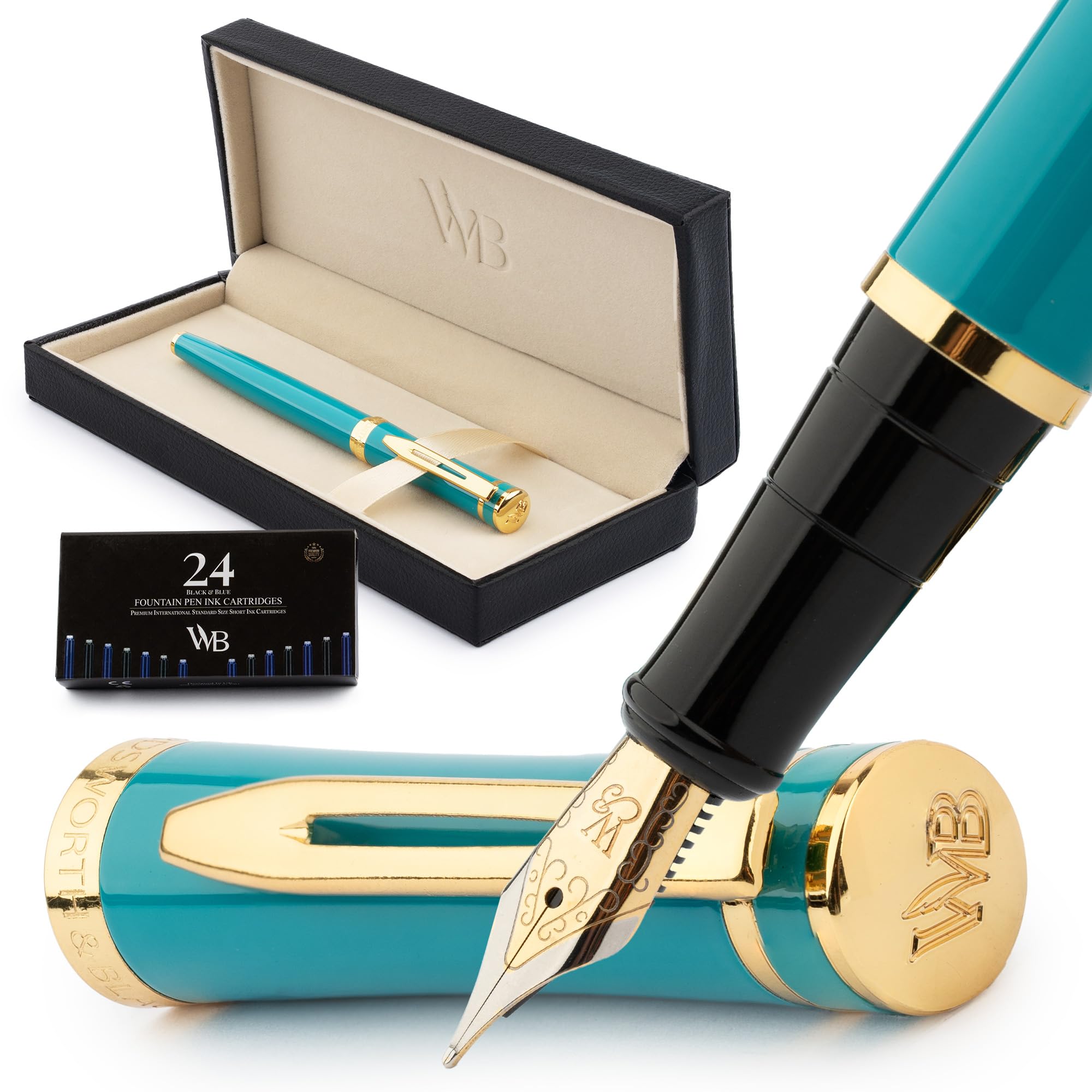 Wordsworth & Black Fountain Pen Set, Medium Nib, Includes 6 Ink Cartridges And Ink Refill Converter, Journaling, Calligraphy, Sm