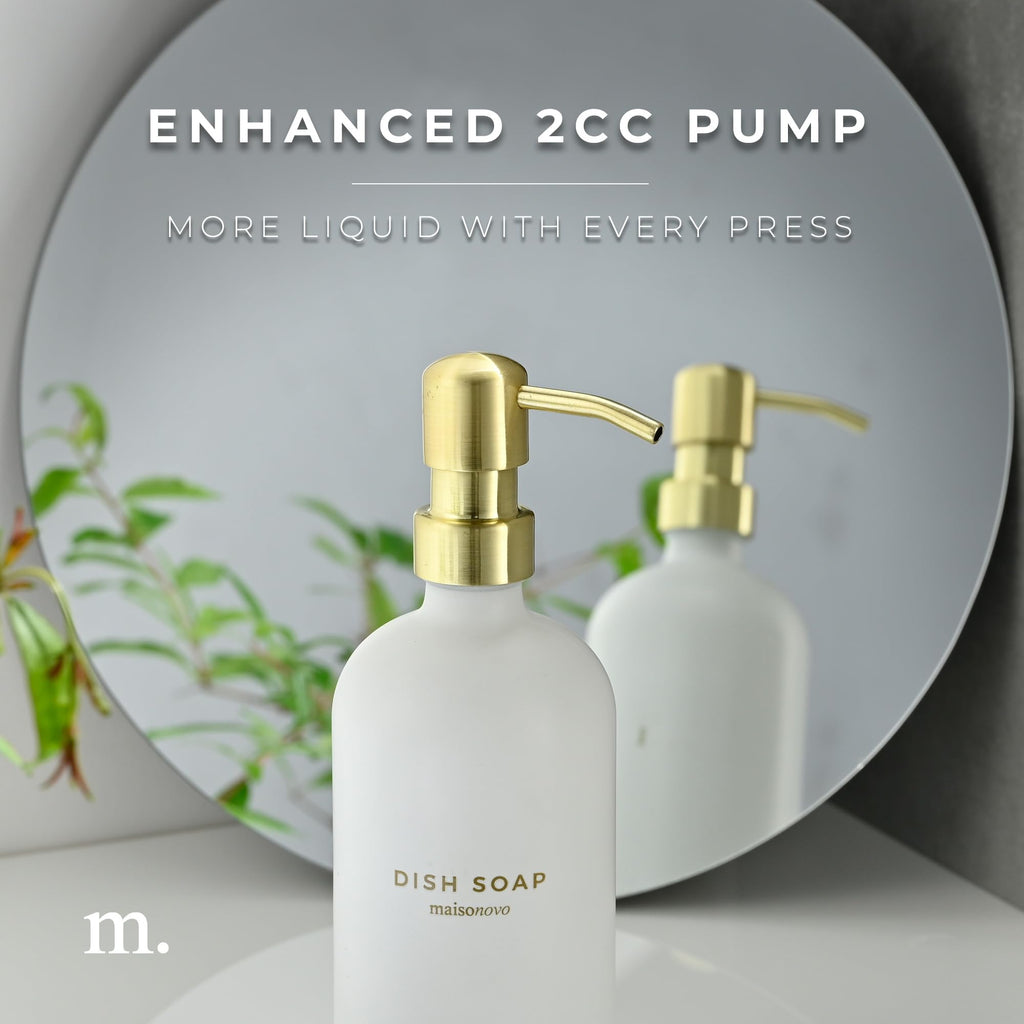 Maisonovo Soap And Lotion Dispenser Set - 16.9 Fl Oz White Hand Soap Dispenser Glass With Gold Pump Set Of 2 And Concrete Tray