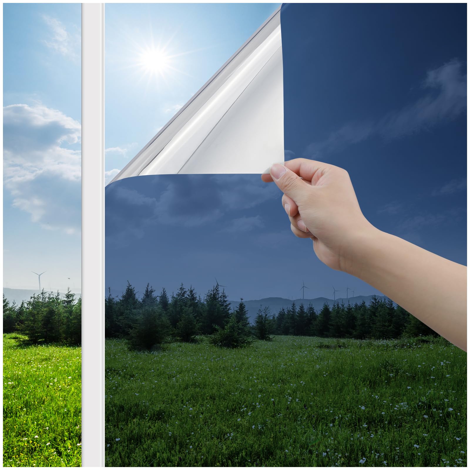 Haton Window Privacy Film One Way Window Tint for Home, Sun Blocking Anti UV Heat Control Reflective Mirror Vinyl, No Glue Stati