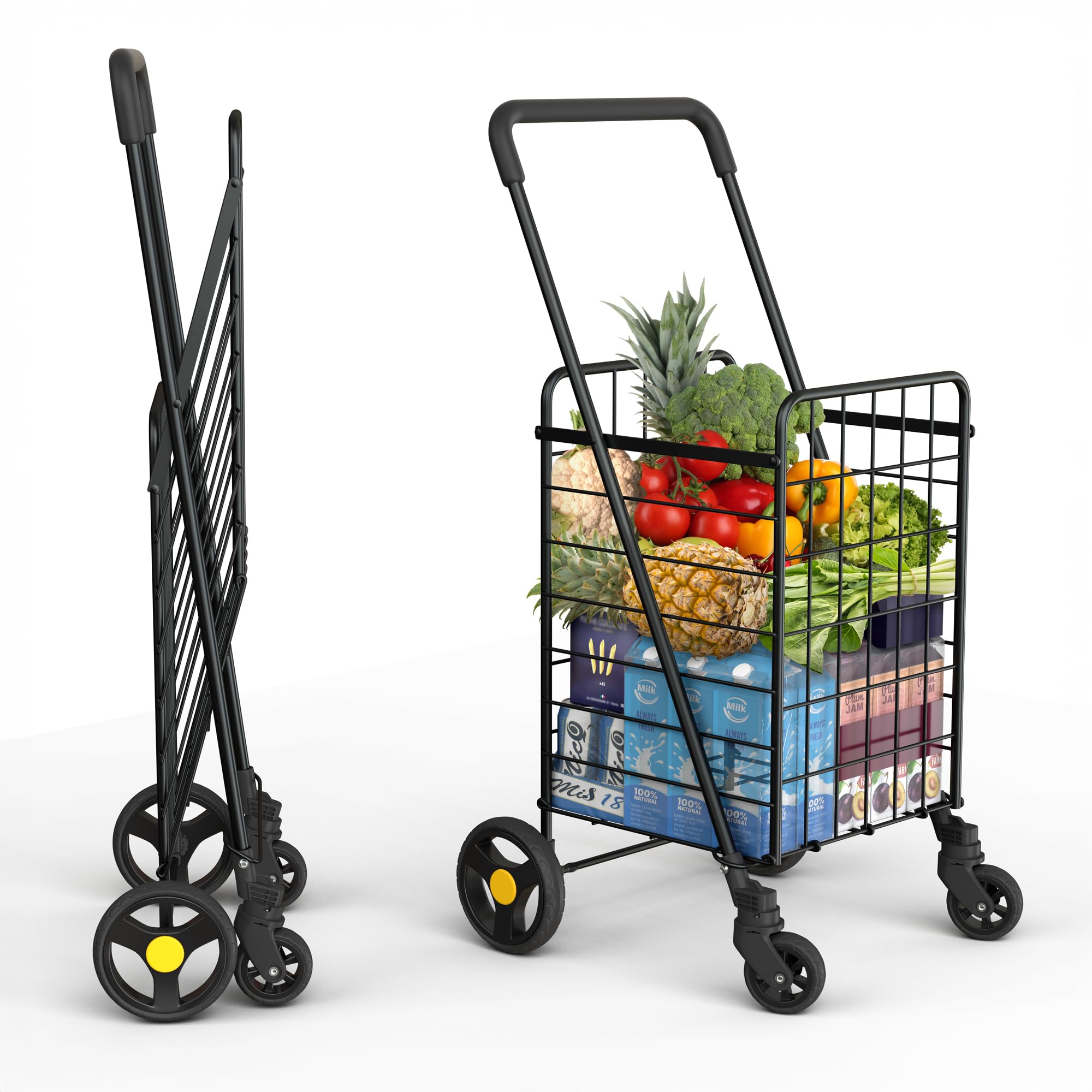 Our Modern Space Shopping Cart & Large 360 Swivel Wheels | Foldable Collapsible & Lightweight | Perfect for Groceries Laundry Ut