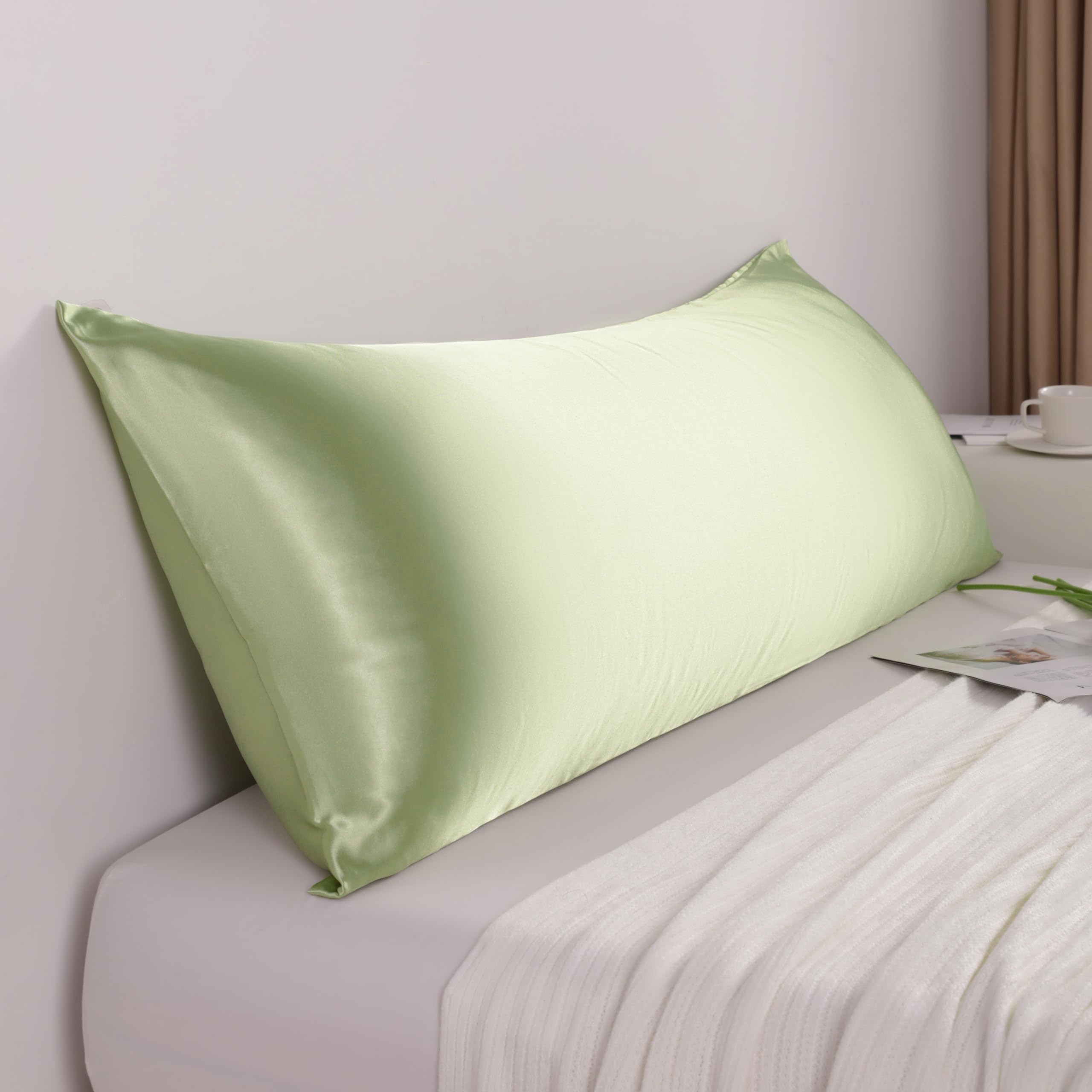 NTBAY Satin Body Pillowcase 20x54 Inches, Sage Green, Luxurious Silky Fabric, Envelope Closure for Hair and Skin Care