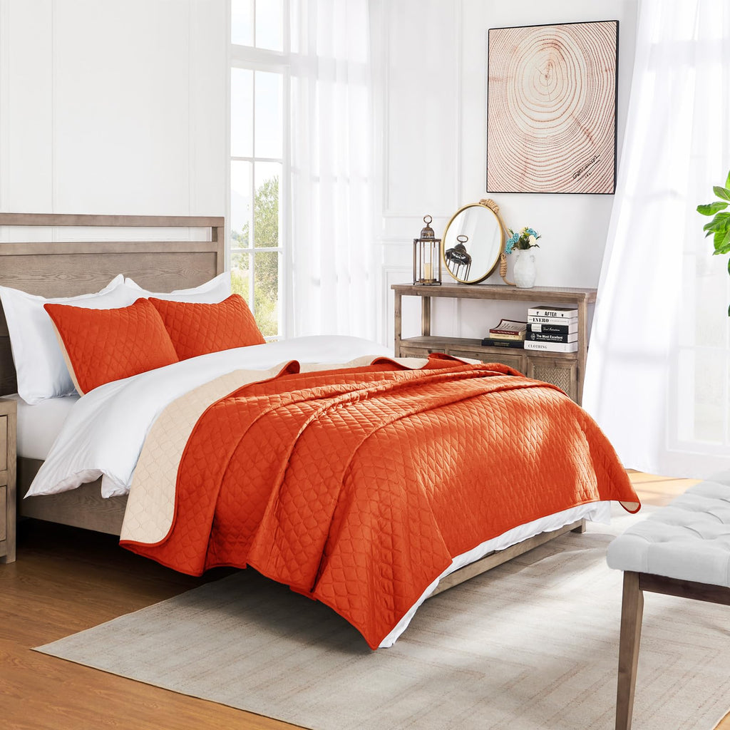Exclusivo Mezcla Ultrasonic Reversible King Size Quilt Bedding Set With Pillow Shams, Lightweight Quilts King Size, Soft Bedspre