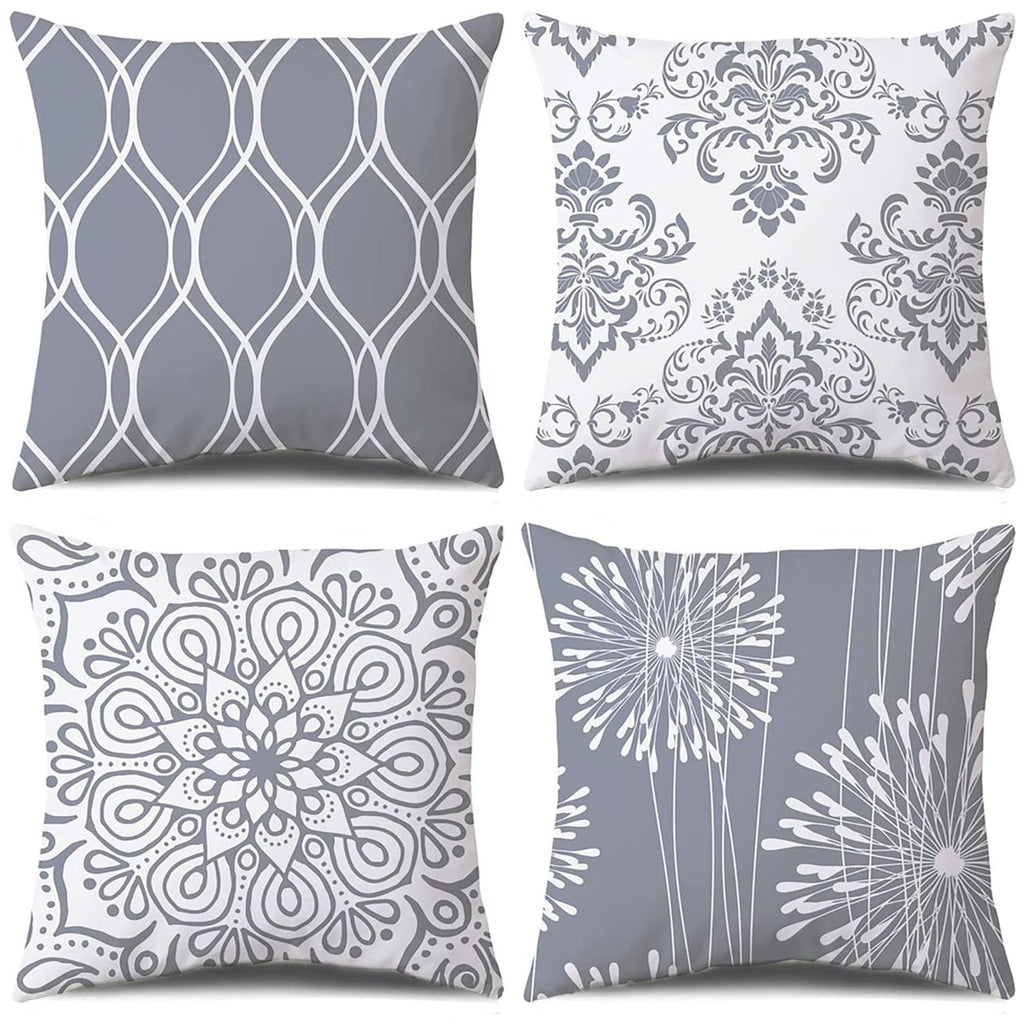 Coliuso Decorative Throw Pillow Covers 20x20 Set of 4, Gray and White Modern Simple Square Pillow Case Cushion Cover for Sofa Co