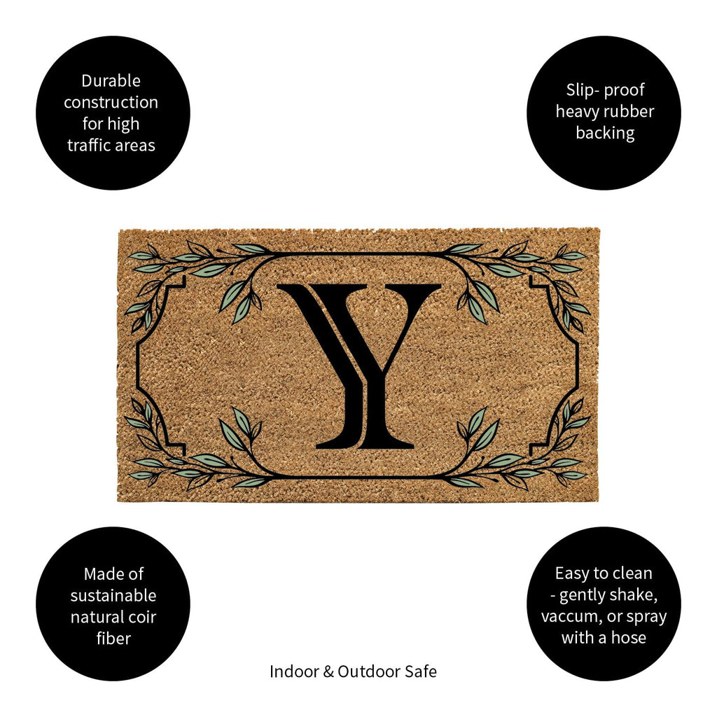Evergreen Monogram Coir Doormat | Letter Y | Front Door Mat For Outdoor Indoor Entrance | 28X16 Inches | Non-Slip Backing Doorwa