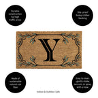 Evergreen Monogram Coir Doormat | Letter Y | Front Door Mat For Outdoor Indoor Entrance | 28X16 Inches | Non-Slip Backing Doorwa