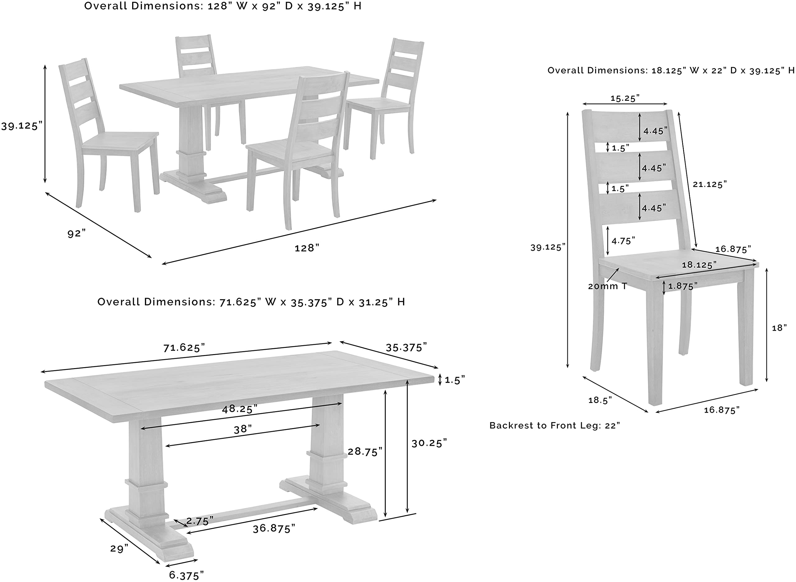 Crosley Furniture Joanna 5-Piece Modern Farmhouse Dining Table Set for 4 with Ladderback Chairs, Rustic Brown