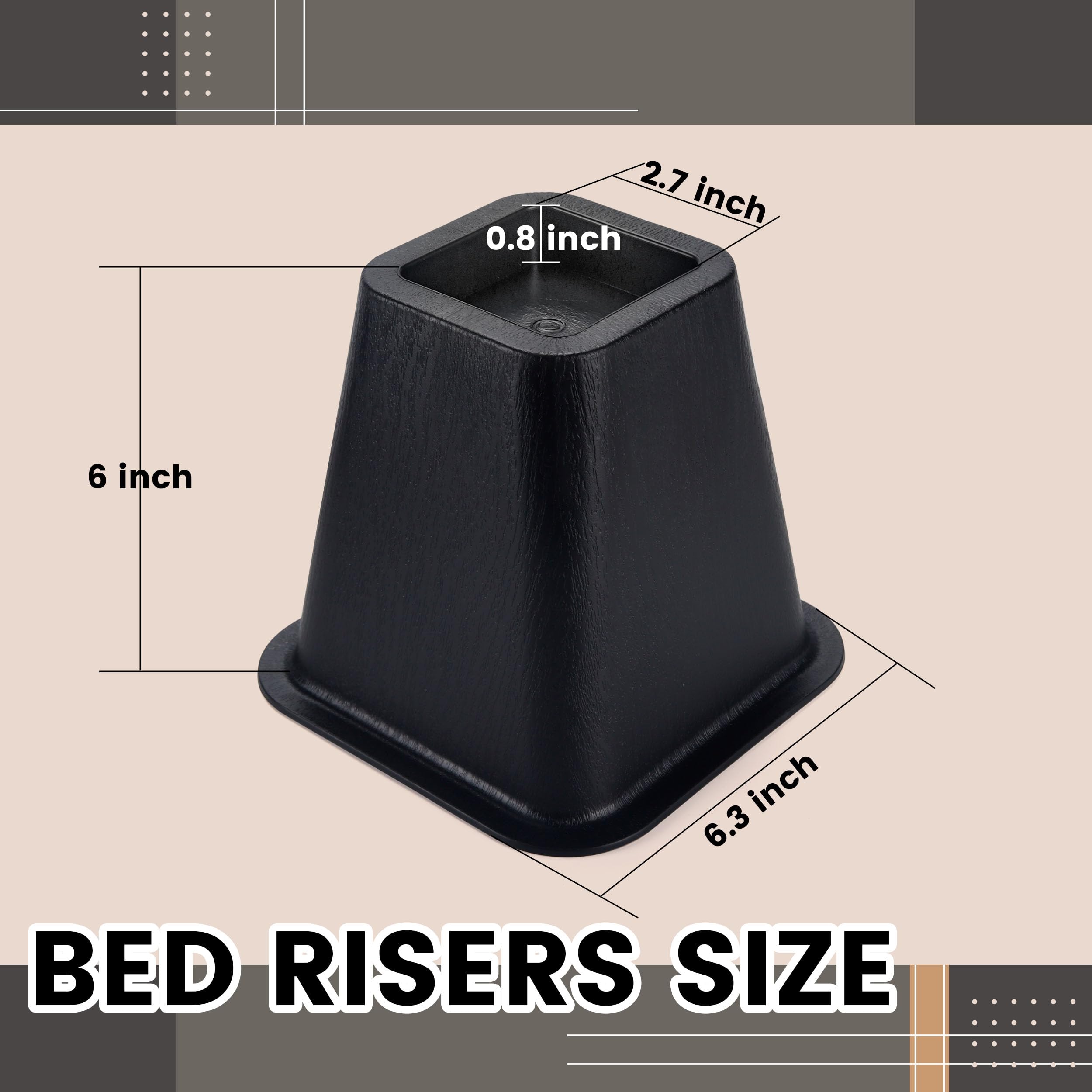 Btsd-Home Bed Risers 6 Inch Furniture Risers For College Dorm Bed Sofa Table Couch Chair Bed Raisers Blocks 4 Pack Black