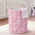 Blushtier Deep Pink Bow Laundry Hamper Girls Room Decor Coquette Bow Plush Faux Fur Basket Kids 45l Storage Basket Collapsible O