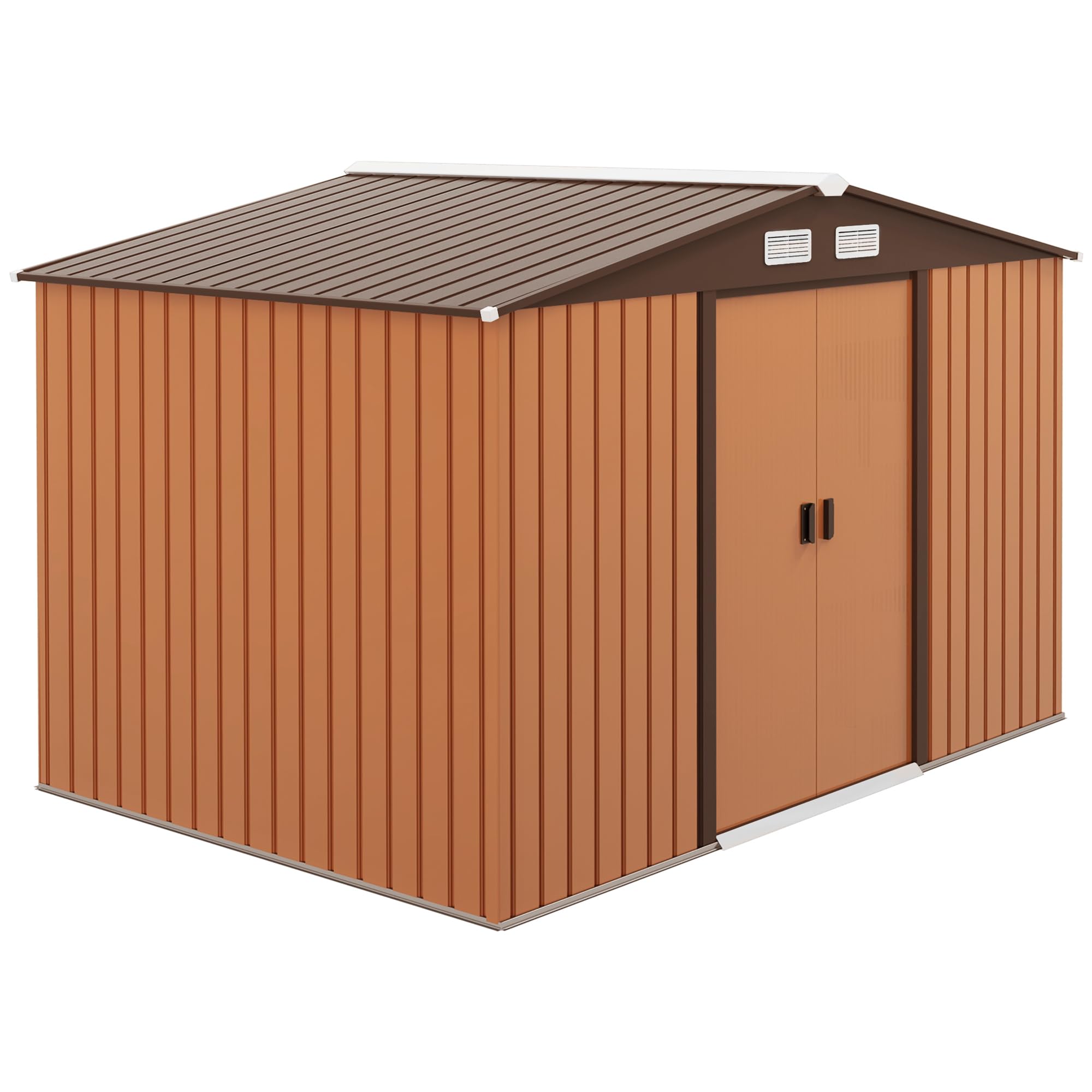 Outsunny 9' X 6' Outdoor Storage Shed, Garden Tool Metal Shed With Foundation Kit, Double Lockable Door, Air Vents And Sloping R