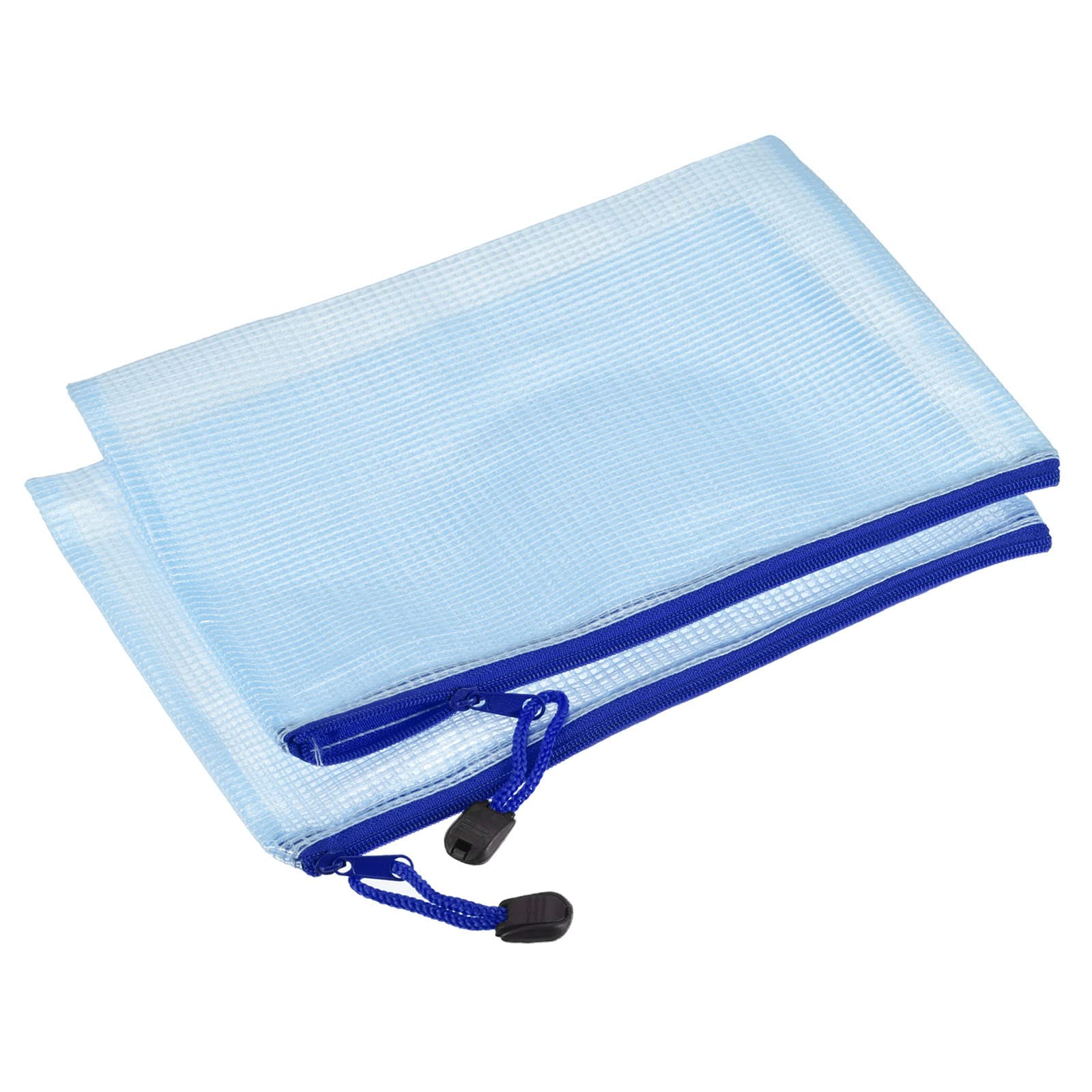Yokive 3 Pack Mesh Zipper Bags, A3 Mesh File Pockets Plastic Document Pouch, Great For Office Appliances Travel Storage(Blue)
