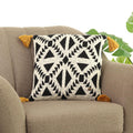 Pluchi Abstract Black, Natural & Mustard Cotton Knitted Decorative 16 X 16 Inches Cushion Cover