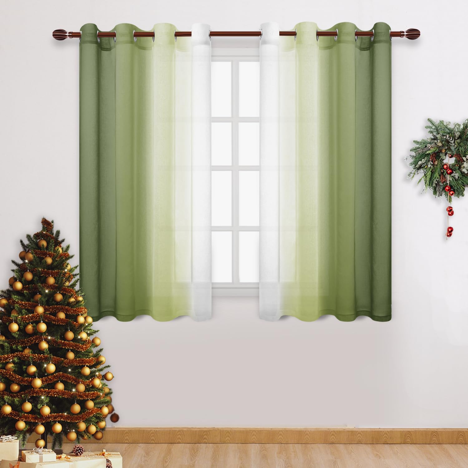 Dwcn Ombre Faux Linen Sheer Curtains - Gradient Semi Voile Grommet Top Bedroom And Living Room Curtains, Set Of 2 Window Curtain