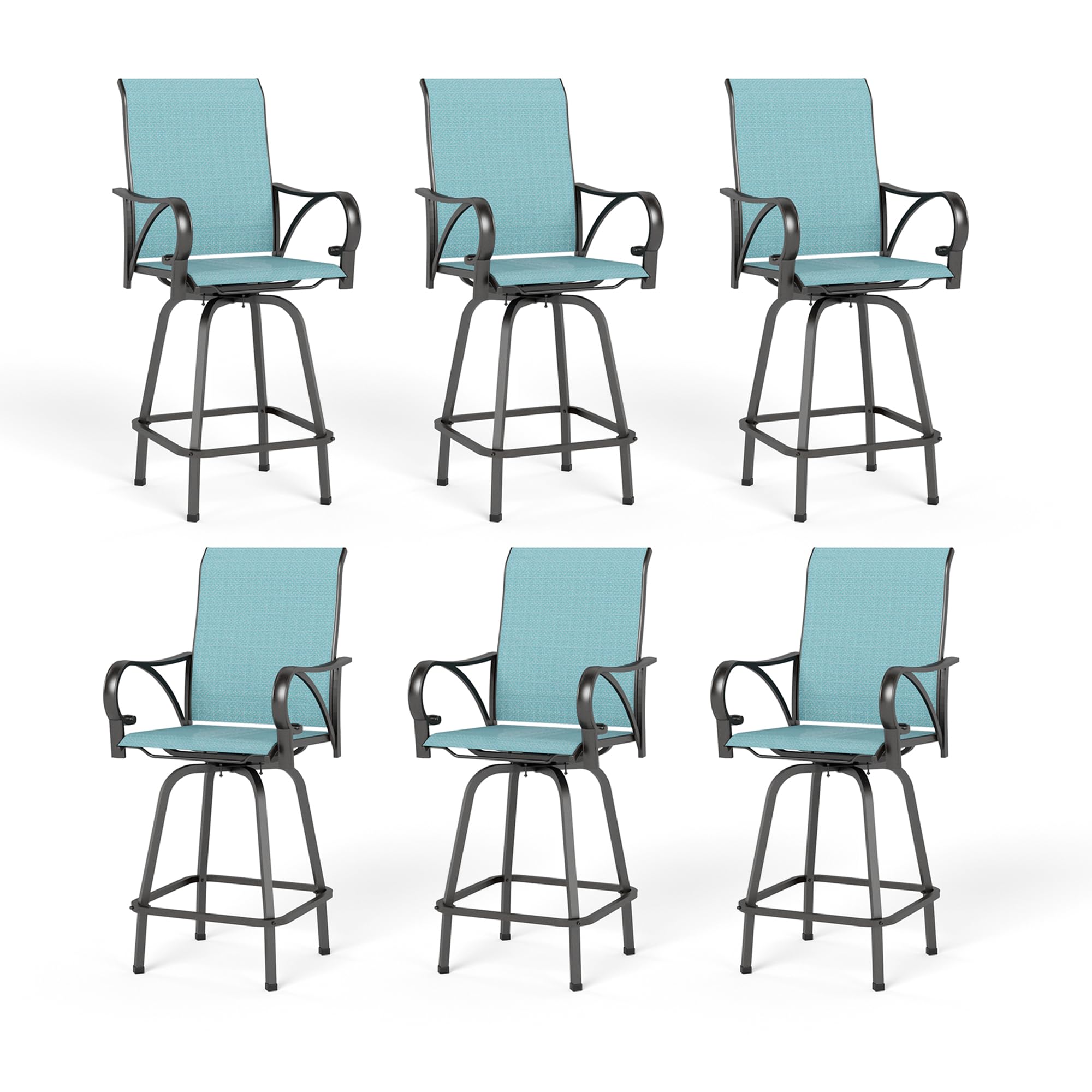 PHI VILLA Outdoor Bar Stools Set of 6, Swivel Patio Bar Stools & Chairs, High Top Bar Seating for Outside, Balcony,Porch and Bac