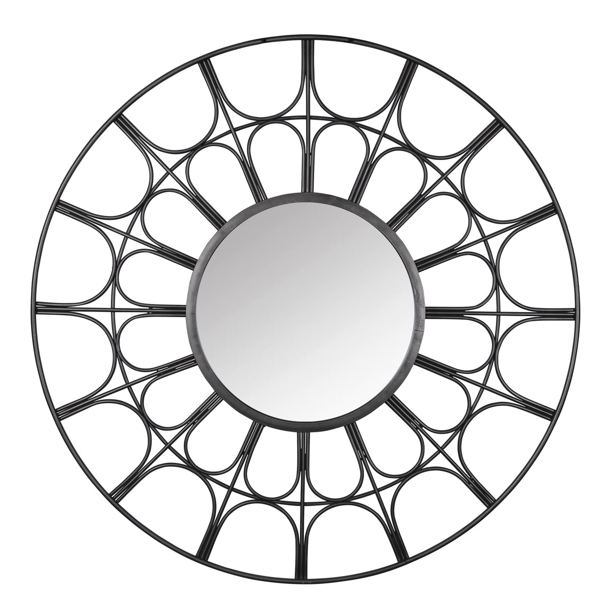 Stratton Home Decor Modern Metal Vivian Wall Mirror - Gunmetal Frame, Geometric Design, Arched Metallic Details