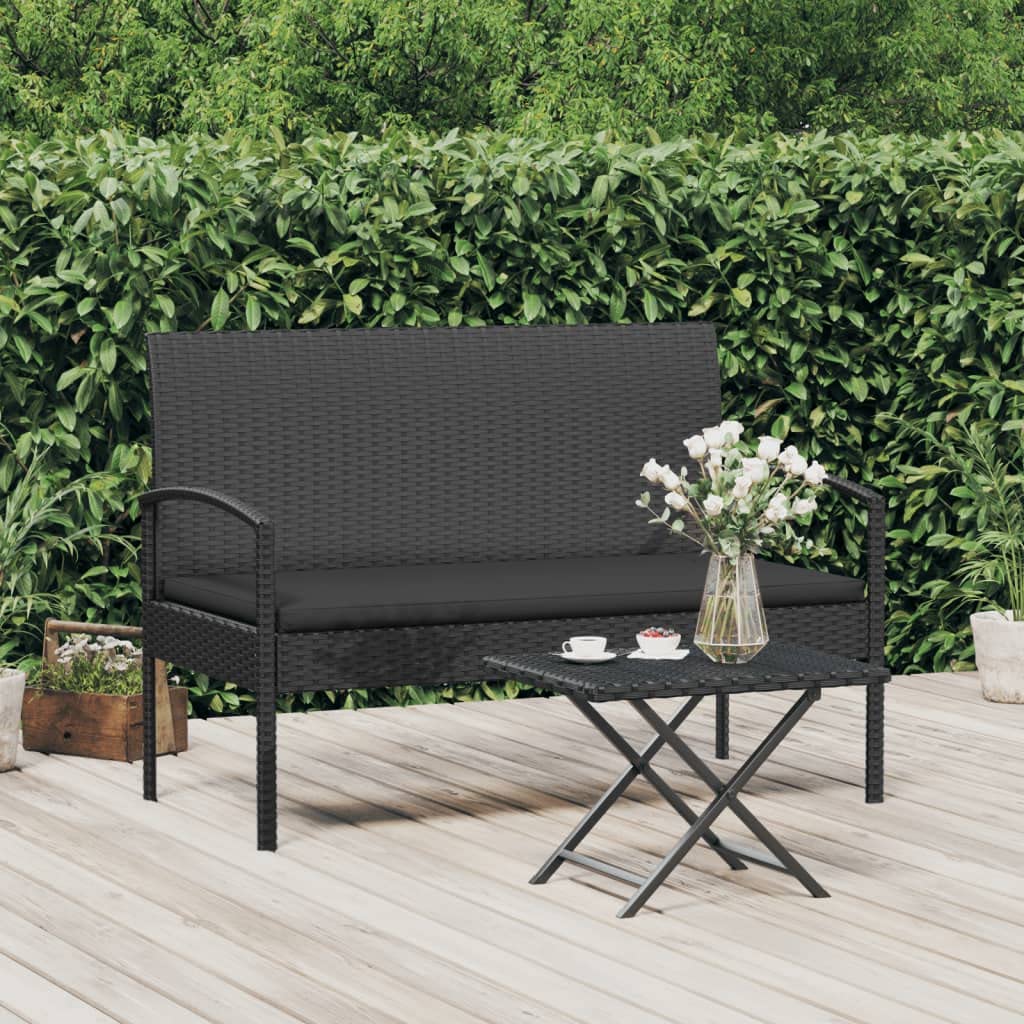 vidaXL Modern Black Patio Bench with Removable Cushion in Sturdy Poly Rattan and Powder-Coated Steel Frame - Ideal for Outdoor Living, Garden Seat with High Load Capacity