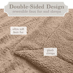 The Connecticut Home Company Throw Blanket, Soft Plush Reversible Shag And Sherpa, 70X60, Warm Thick Throws For Bed, Comfy Washable Bedding Accent Blankets For Sofa Couch Chair, Dusty Rose