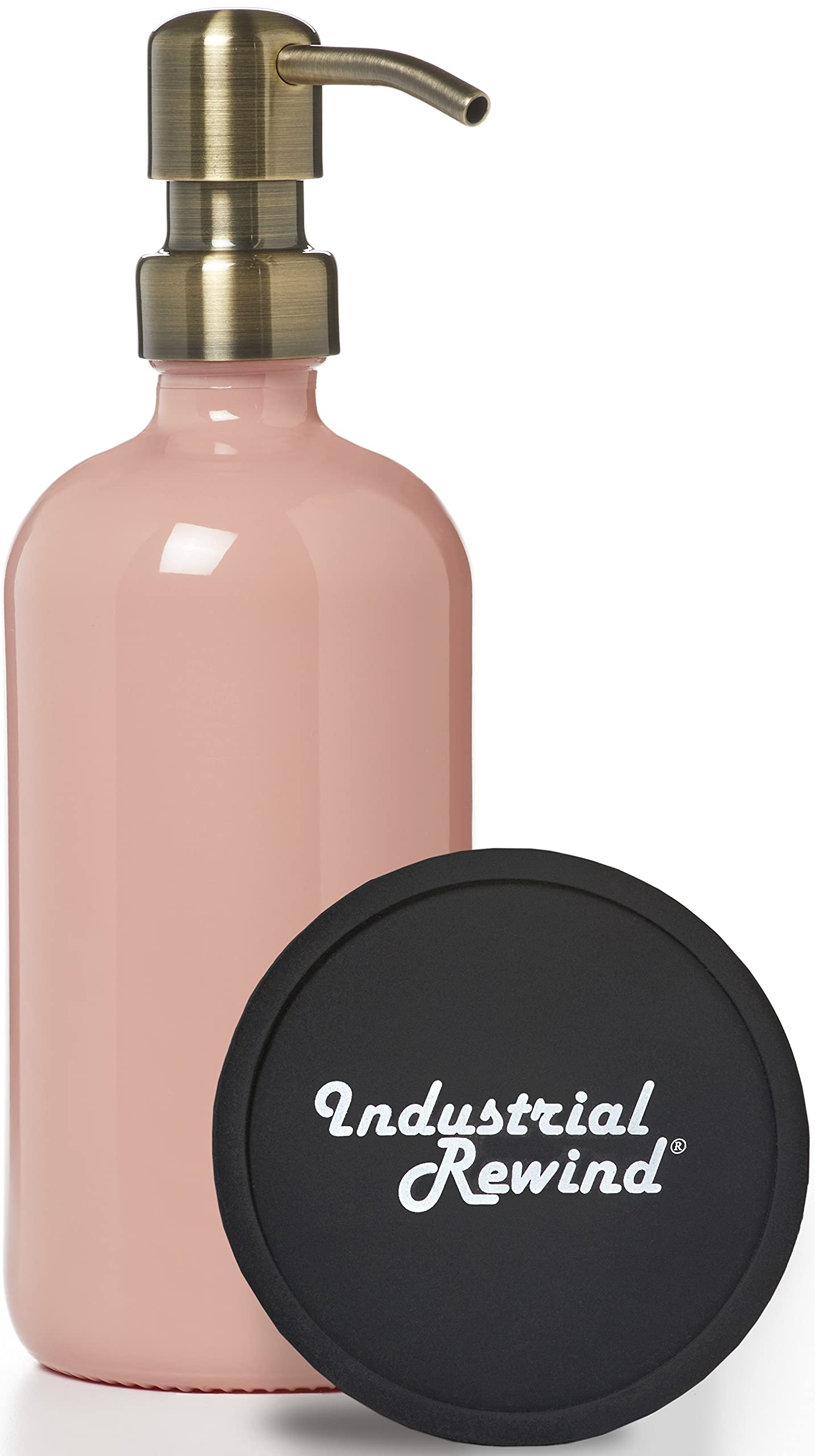 Glass Soap Dispenser with Metal Pump - 16oz Glass Jar Lotion Bottle by Industrial Rewind (Coral/Brass)