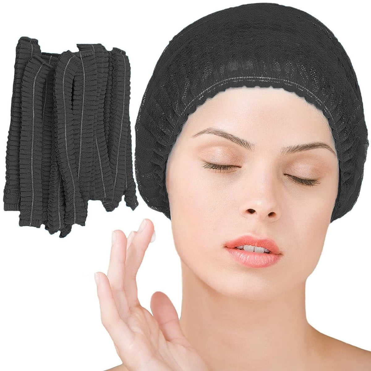 Smilco 100pcs/Pack Black Disposable Bouffant Caps,24inches Hair Net, Elastic Dust Cap for Hair Nets Food Service, Non-Woven,Salo
