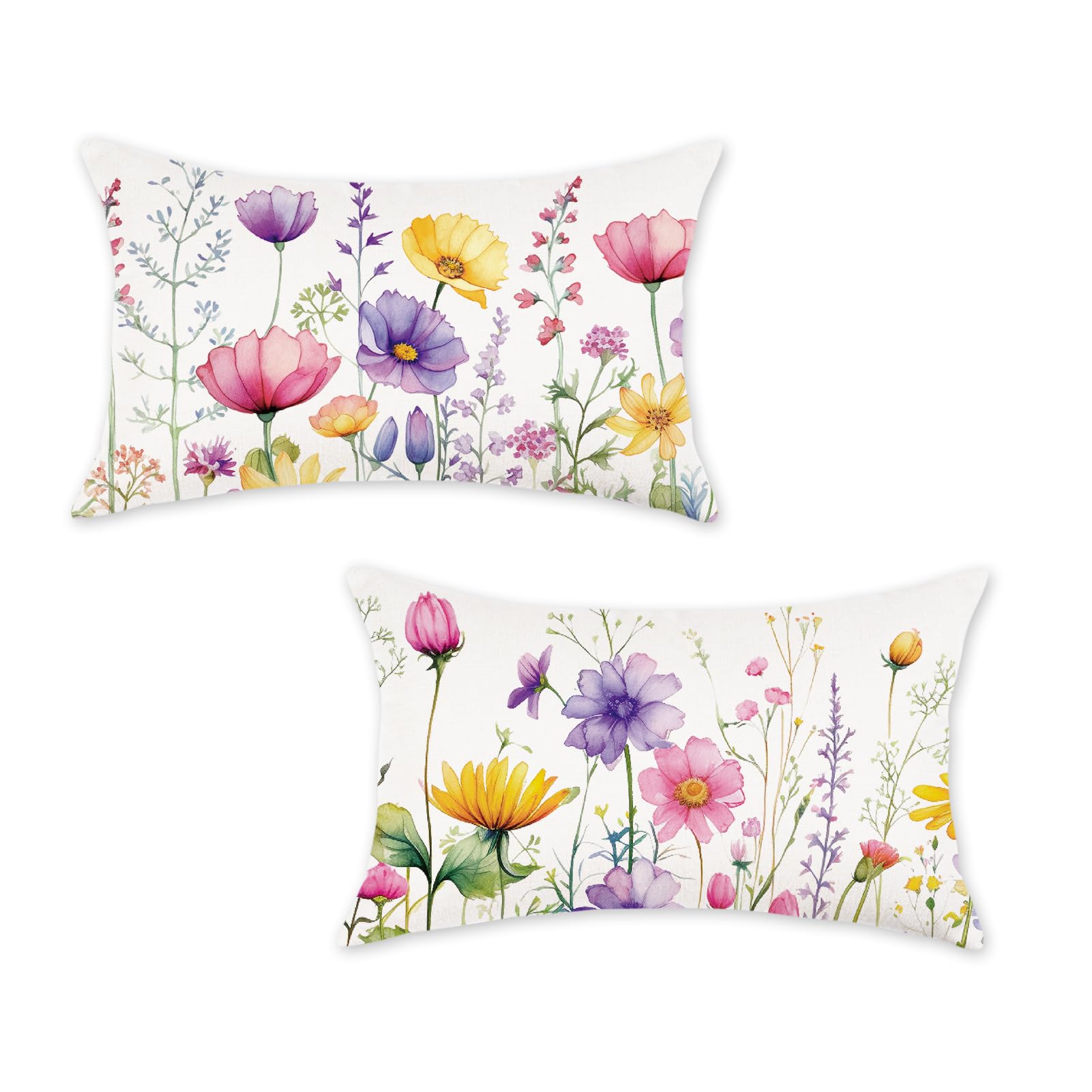 Onway Spring Summer Pillow Covers 12X20 Inch Set Of 2 Floral Colorful Flowers Decorations Farmhouse Living Room Outdoor Cushion
