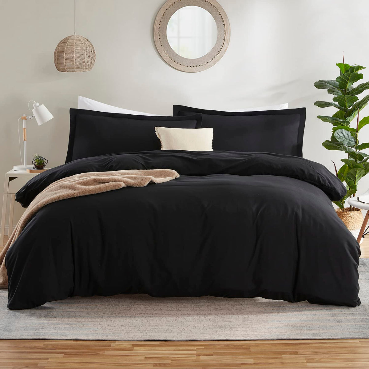 Nestl Twin Duvet Cover Set - Double Brushed Black Duvet Cover Twin, Soft Twin / Twin Xl Duvet Cover 2 Piece With Button Closure,