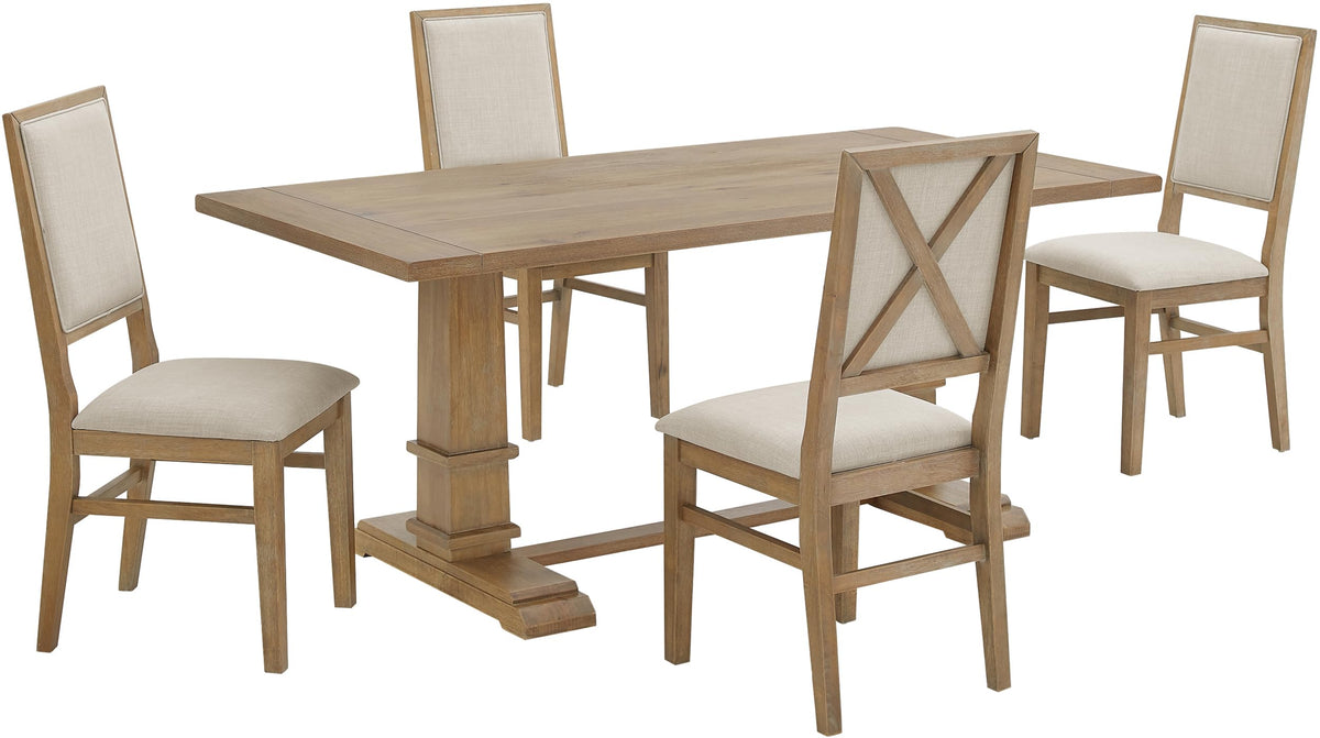 Crosley Furniture Joanna 5-Piece Modern Farmhouse Dining Table Set for 4 with Upholstered Chairs, Rustic Brown/Creme