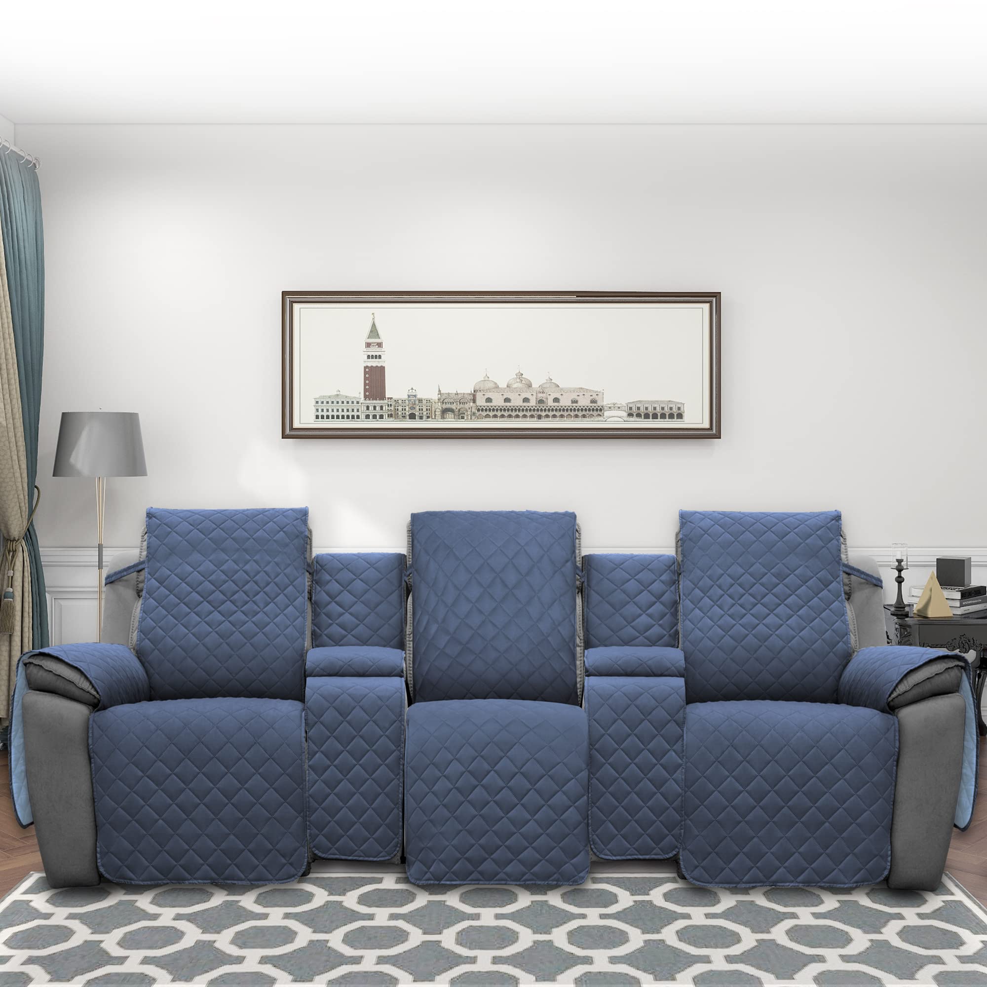 Easy-Going Recliner Sofa Cover With Console, Reversible Couch Cover For Living Room, Split Sofa Cover For Each Seat With Elastic