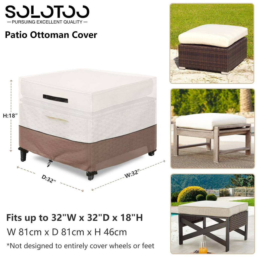 Solotoo Patio Ottoman Cover Waterproof Square Outdoor Ottoman Cover,32W X 32D X 18H Inches Patio Furniture Covering Protector Ou