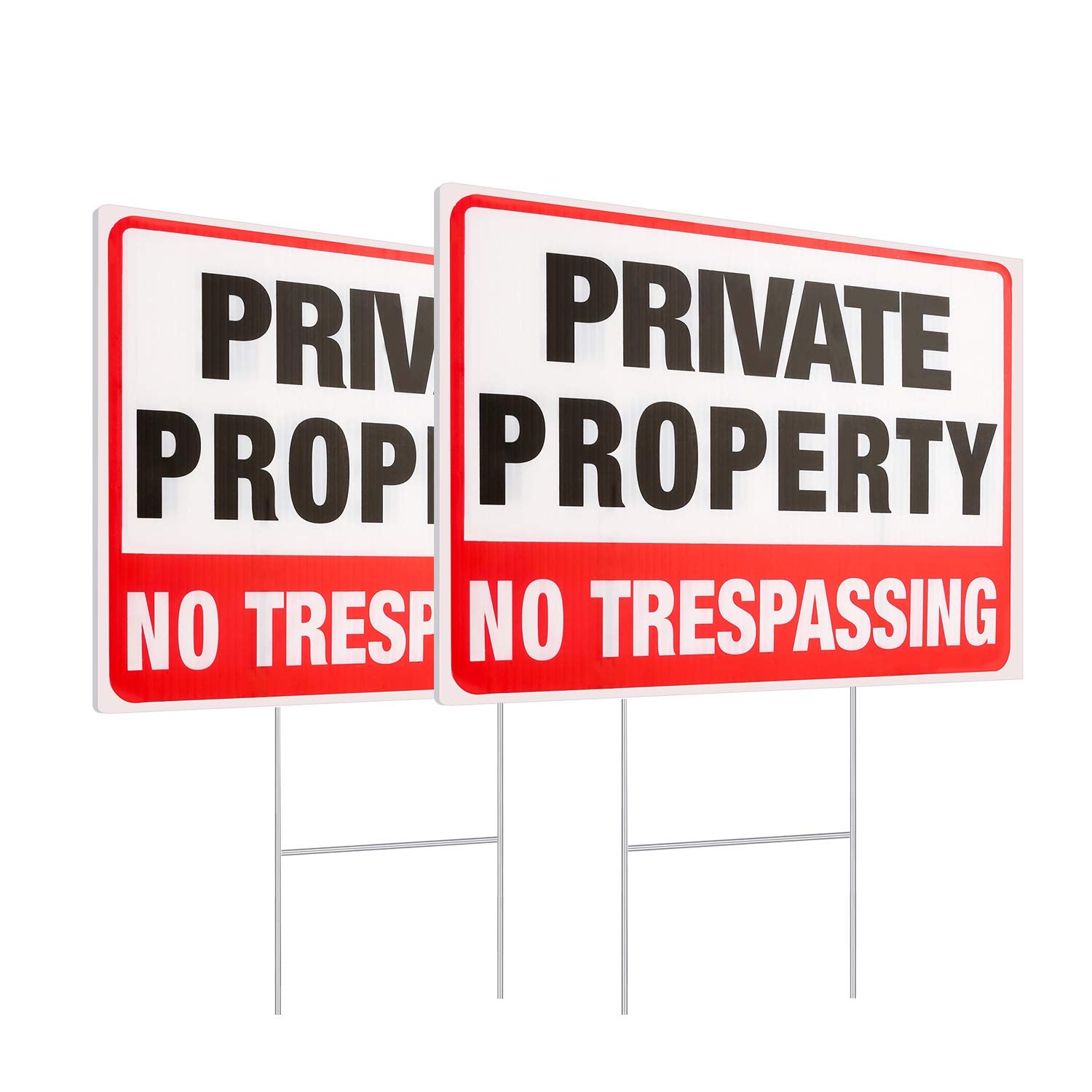 Muxyh 2 Pack Private Property No Trespassing Signs With Metal Wire H-Stakes, 12' X 9' Corrugated Plastic Double Sided No Tresp